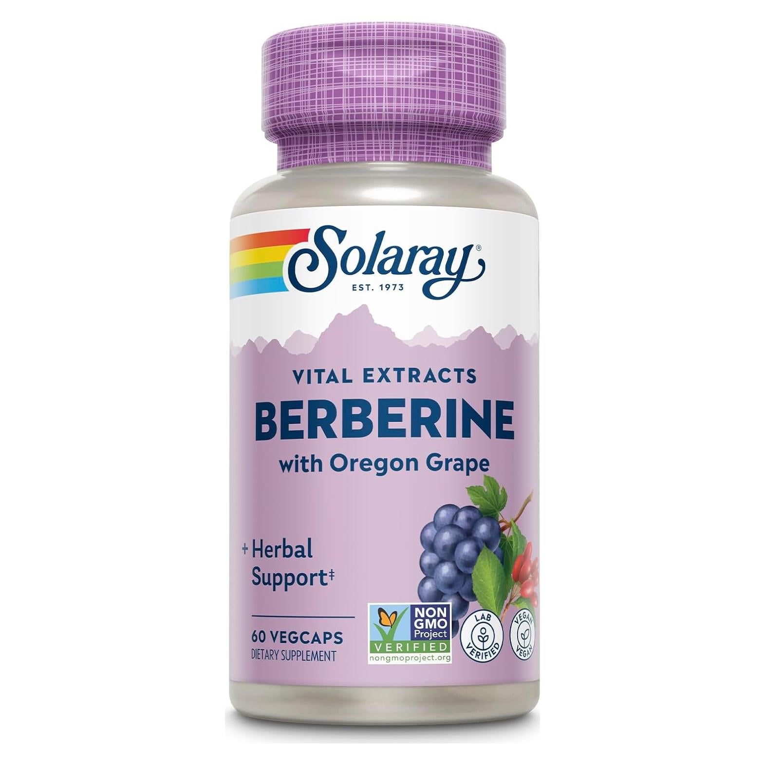 Suplemento de Berberina Solaray 250mg - Vegano, 60 VegCaps