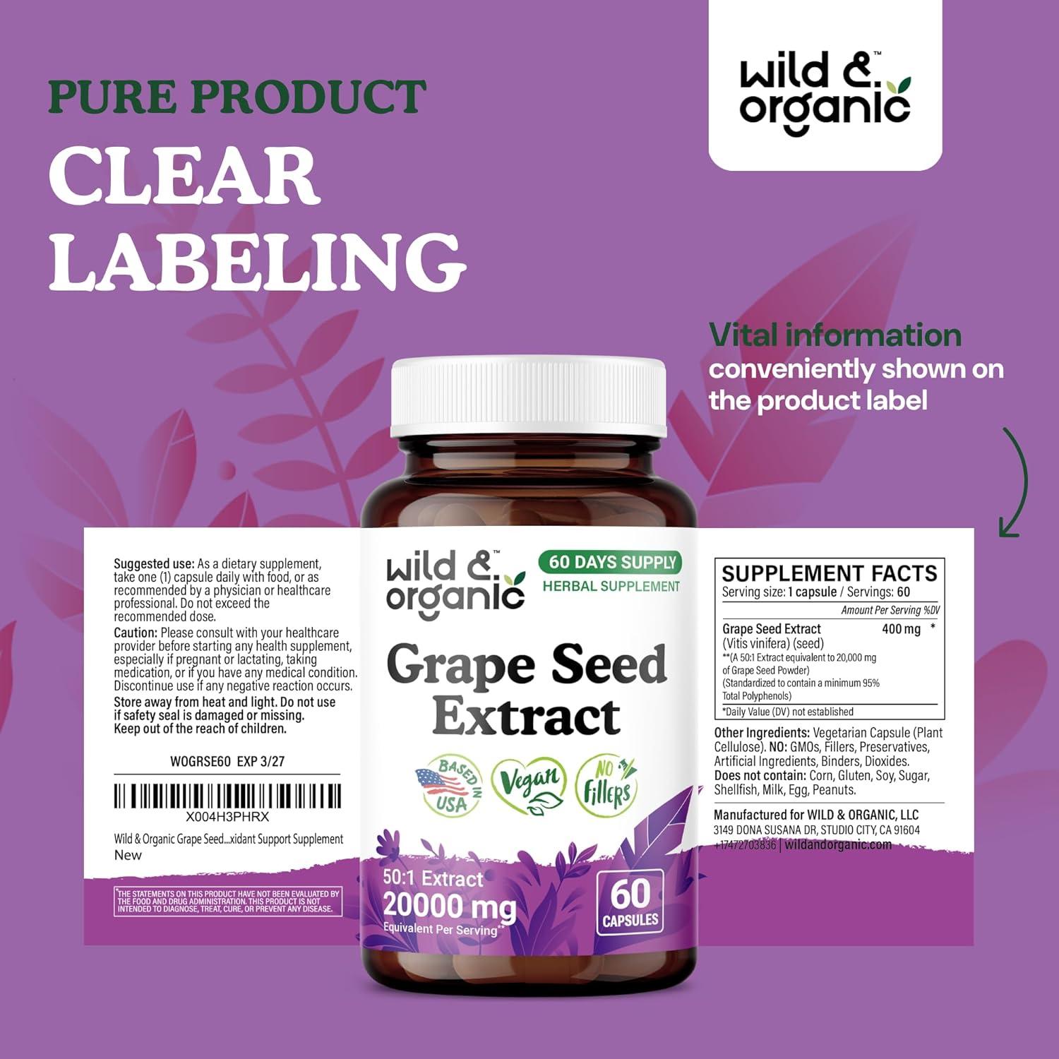 Cápsulas de Extracto de Semilla de Uva Silvestre Orgánico 60u