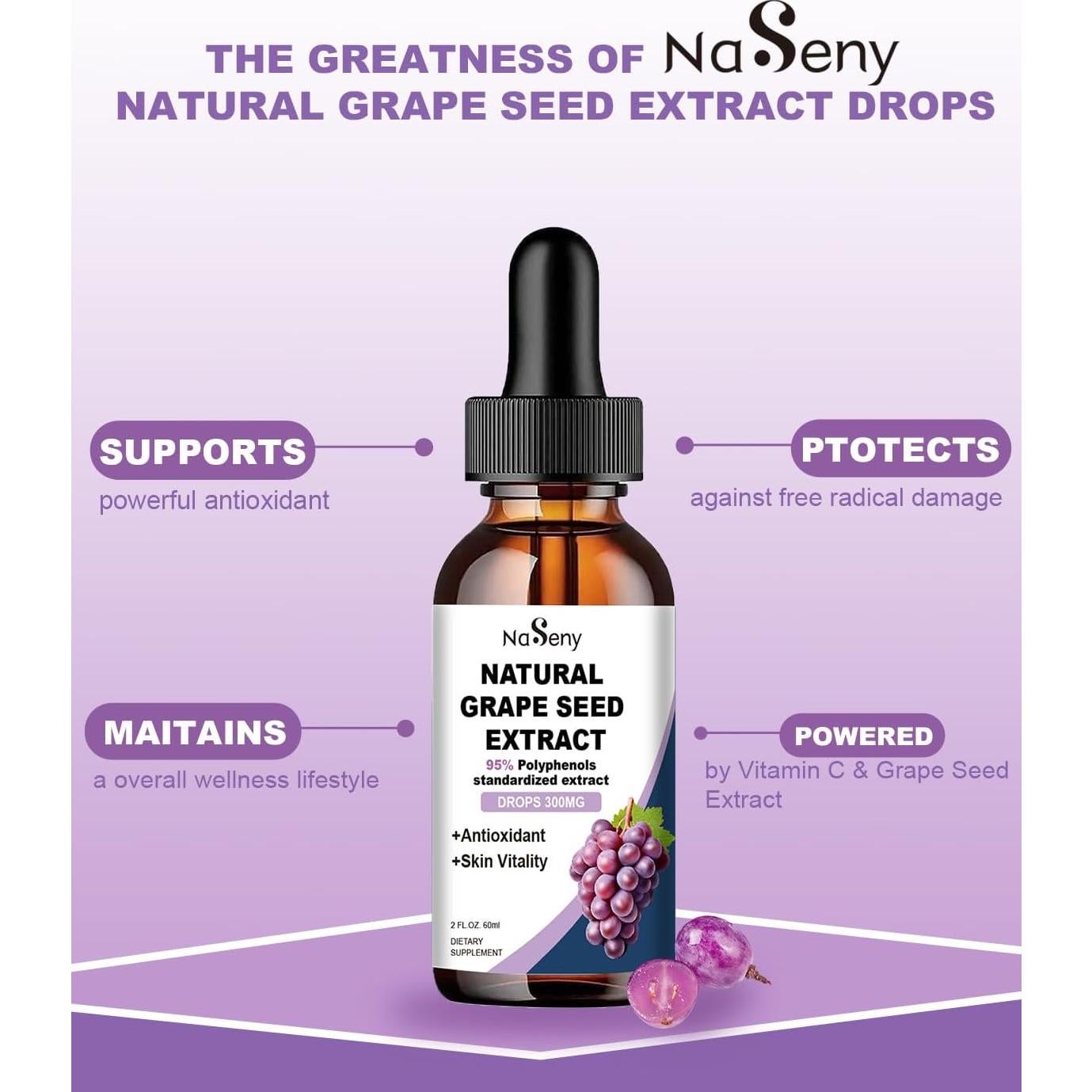 Gotas de Extracto de Semilla de Uva NaSeny 300mg + Magnesio 400mg