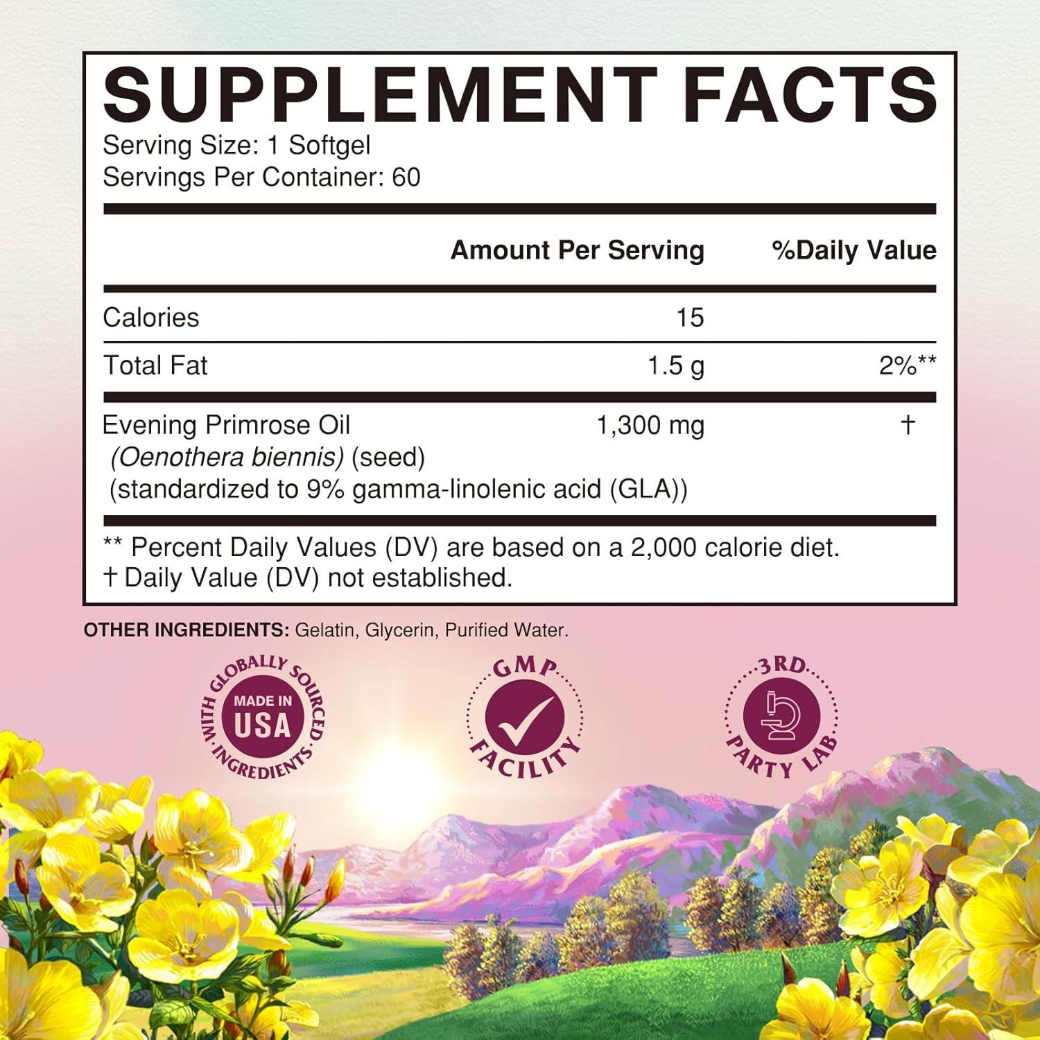 Aceite de Onagra Vitalitown 1300mg 60 Cápsulas Blandas