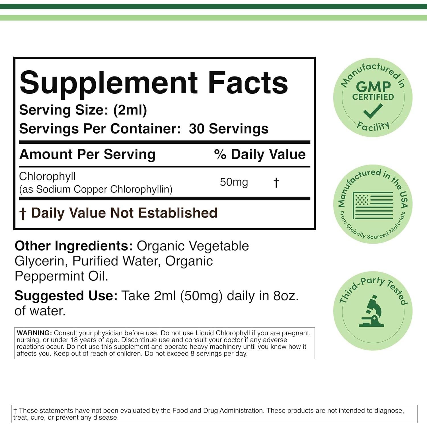 Gotas Líquidas de Clorofila Double Wood 60ml Sabor Menta