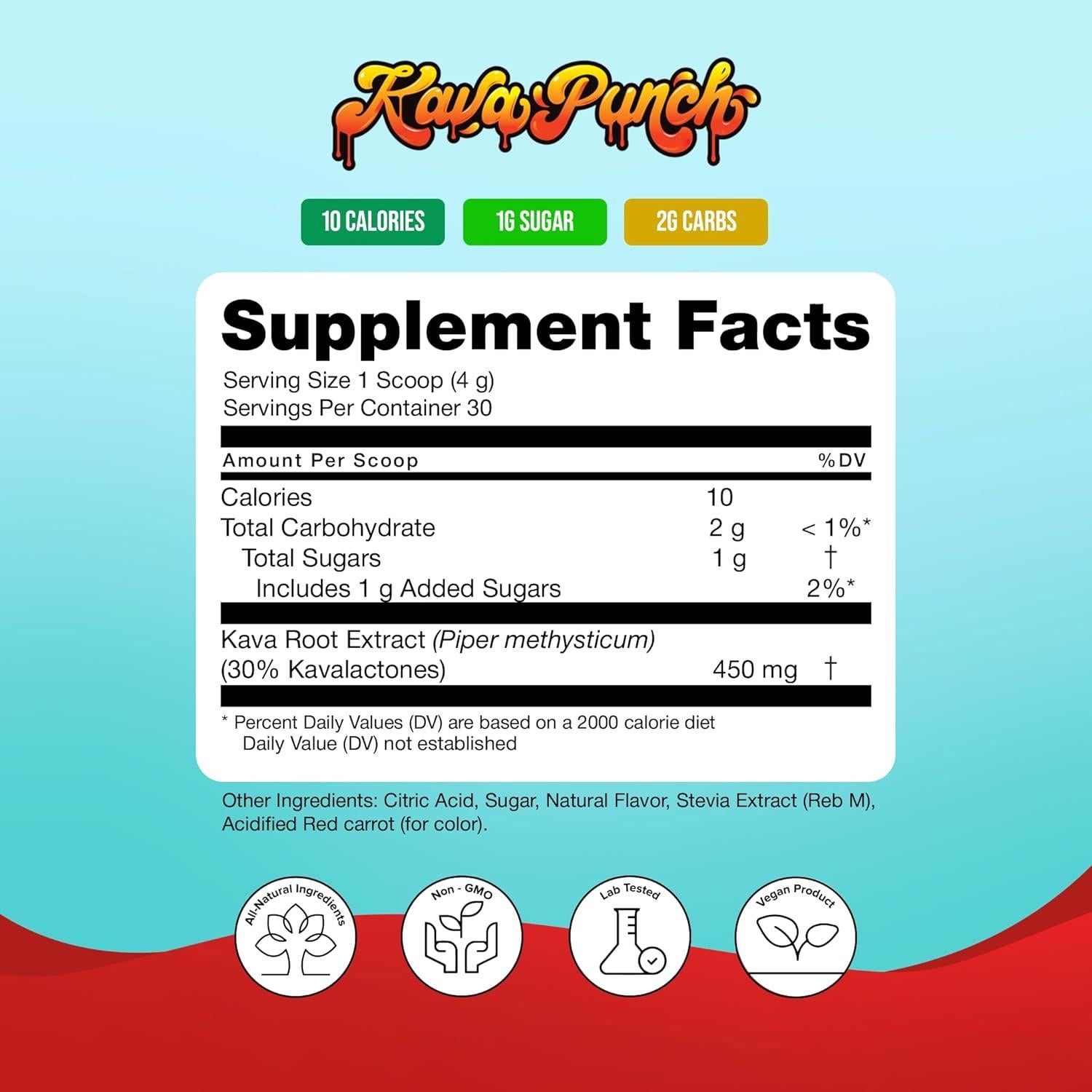 Kava Punch Polvo de Relajación - 30 Porciones, Sin Alcohol