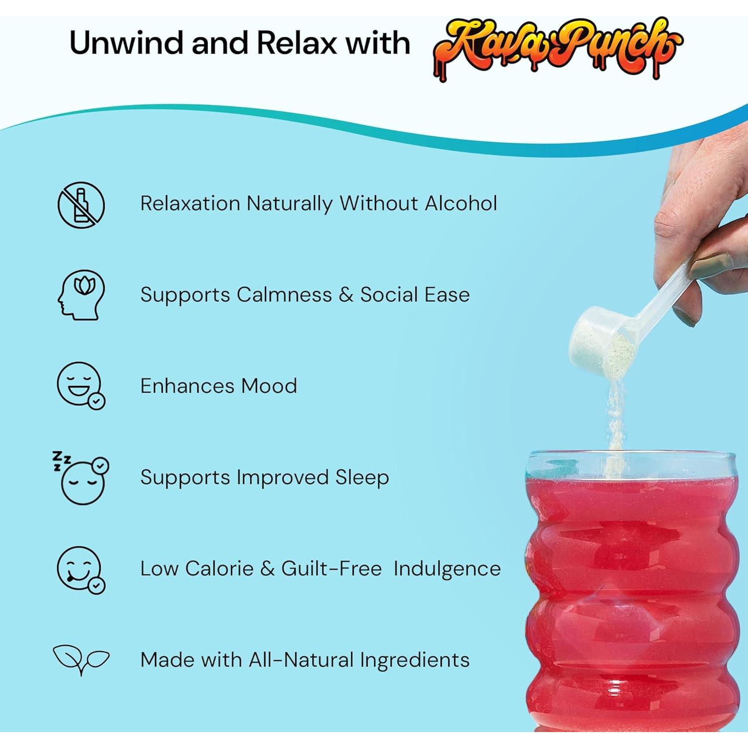 Kava Punch Polvo de Relajación - 30 Porciones, Sin Alcohol