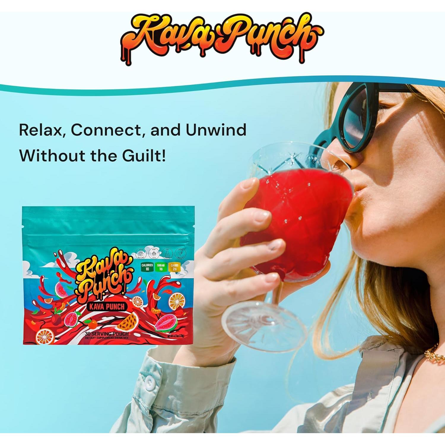 Kava Punch Polvo de Relajación - 30 Porciones, Sin Alcohol