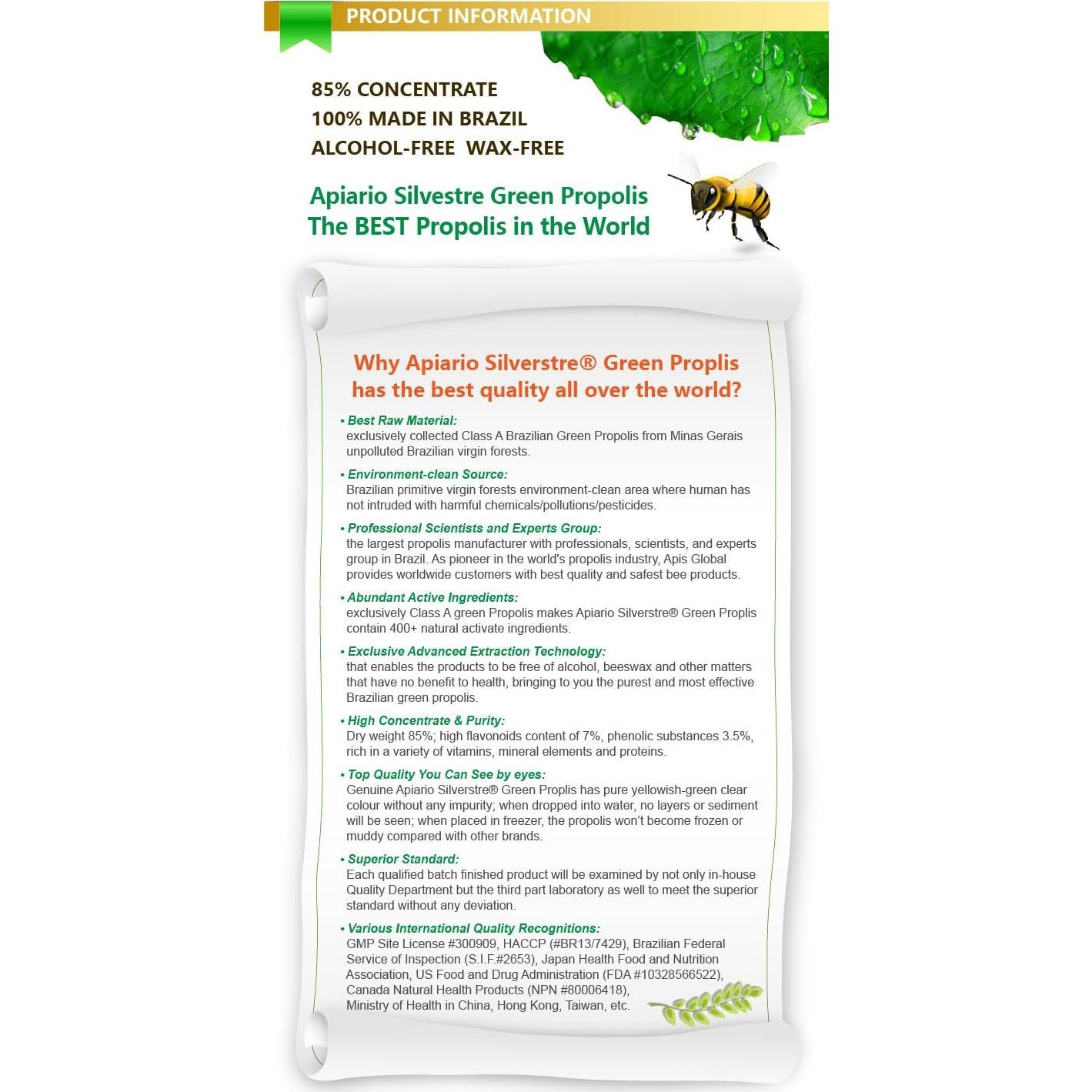 5 Botellas de Extracto Líquido de Própolis Verde Apiario Silvestre - No Alcohólico
