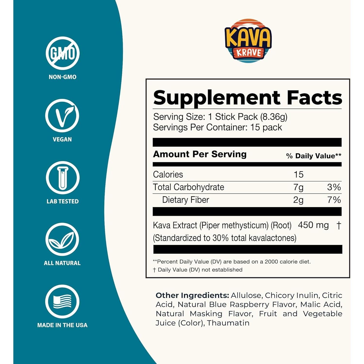 Mezcla de Bebida Kava Cítrica de Bayas Kava Krave - 15 Stick