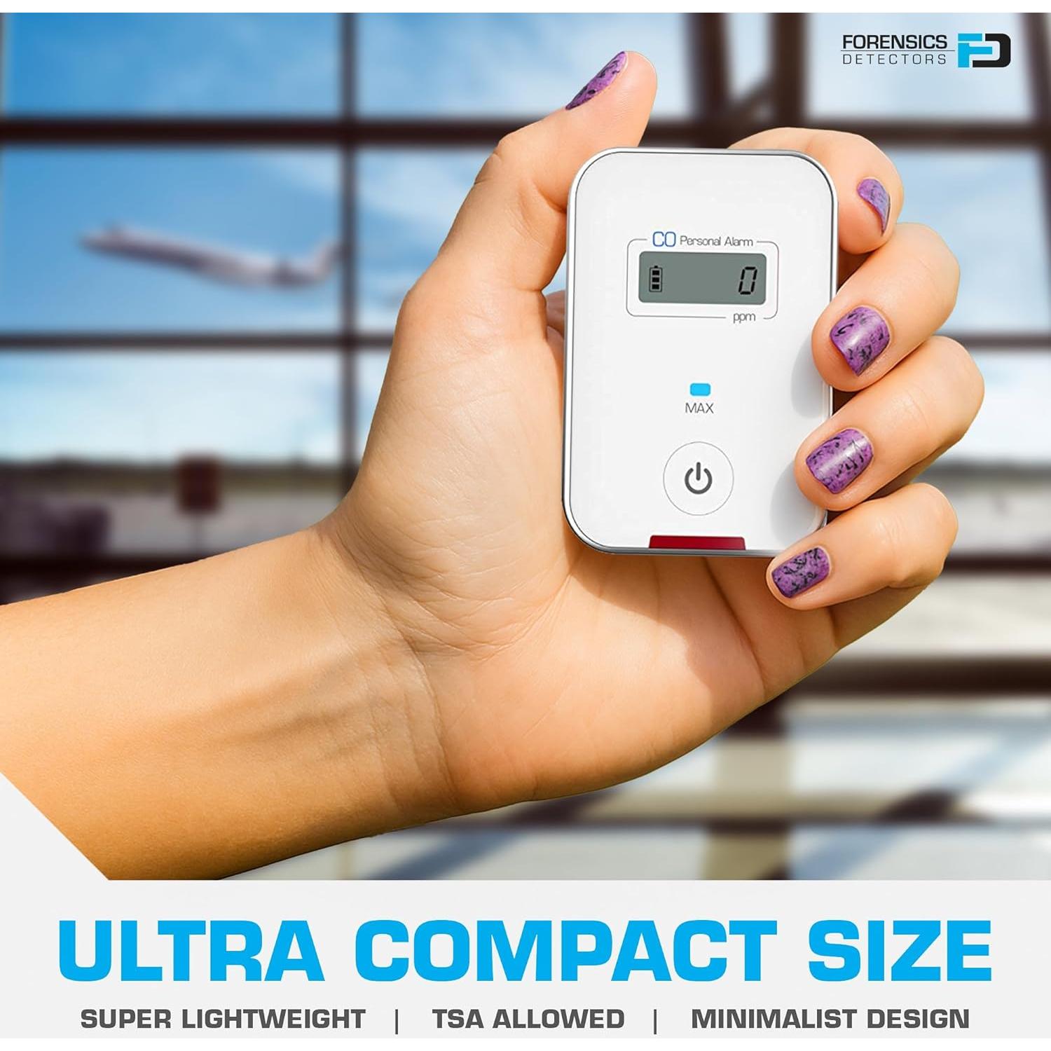 Detector de CO de viaje Forensics FD | Alarma 9ppm | Color blanco
