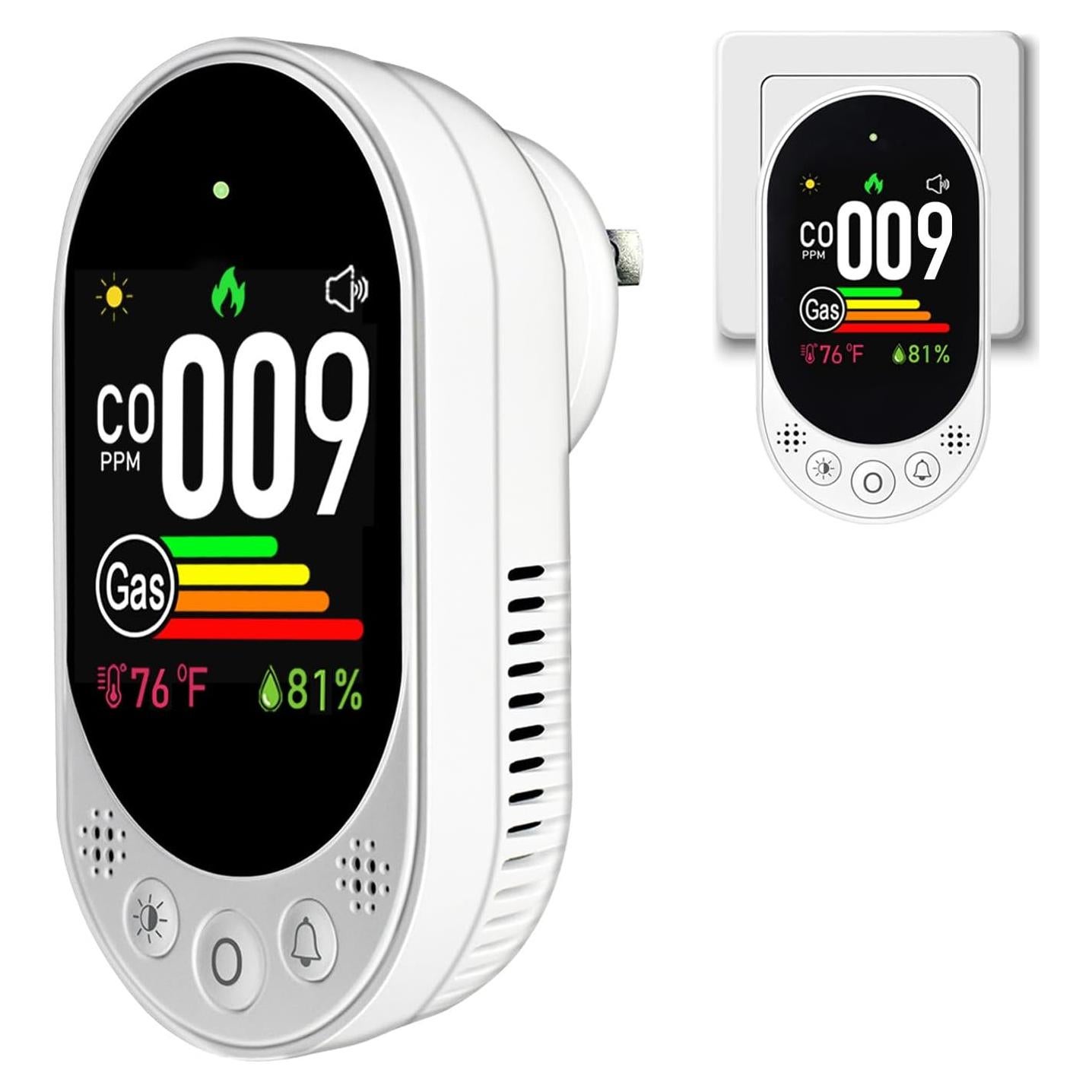 Plug-in CO and Gas Detector, 4-in-1 Combination Natural Gas and Carbon Monoxide Detector,Detect Co,Gas,Temperature,Humidity Values Suitable for Home,Outdoor Camping RV Occasions