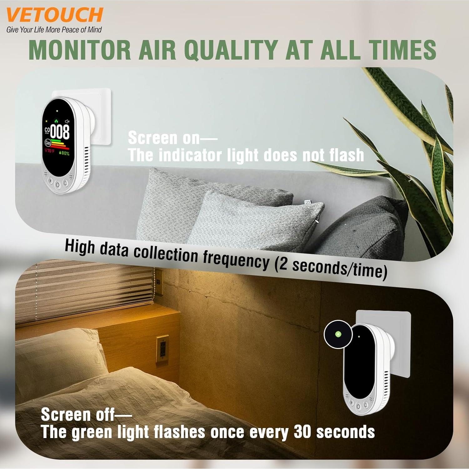 Plug-in CO and Gas Detector, 4-in-1 Combination Natural Gas and Carbon Monoxide Detector,Detect Co,Gas,Temperature,Humidity Values Suitable for Home,Outdoor Camping RV Occasions