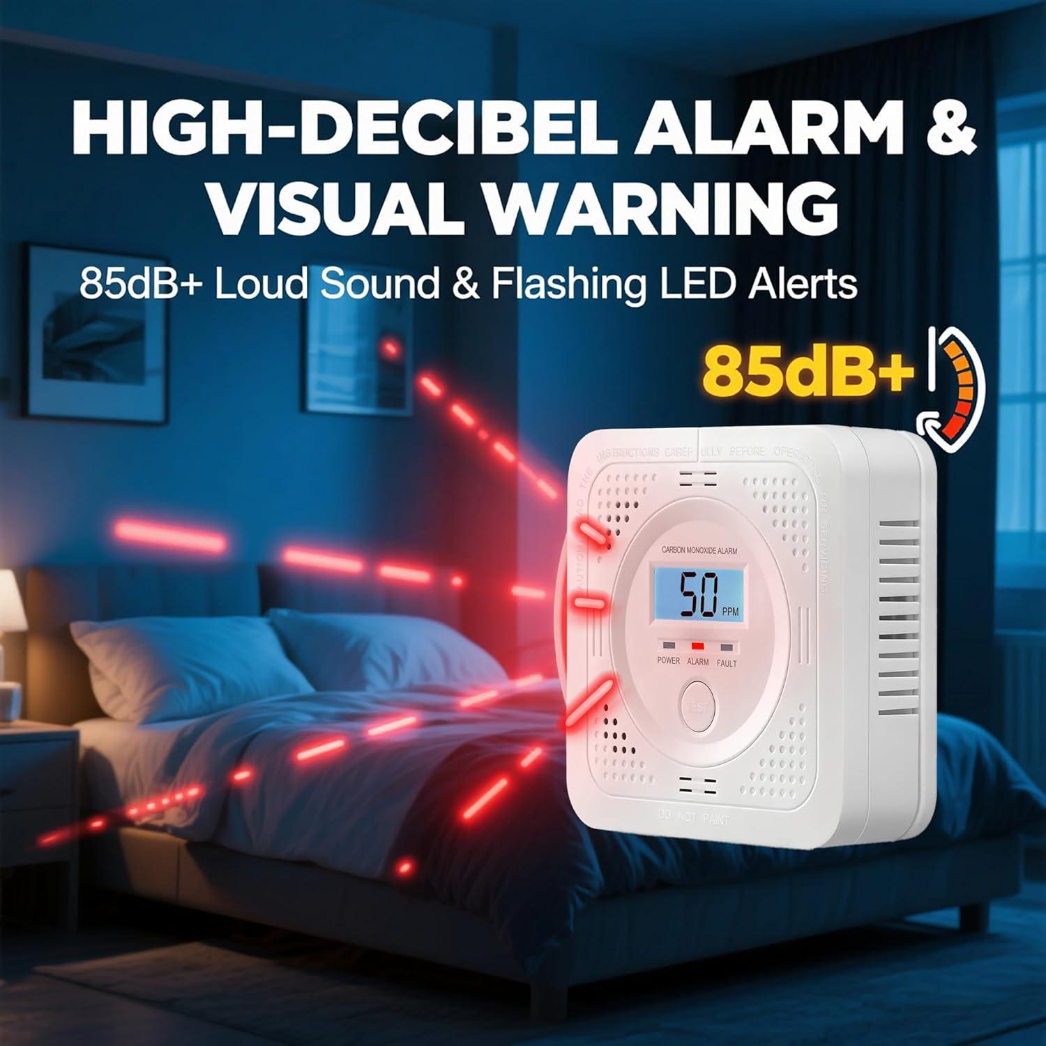 Paquete de 3 Detectores de Monóxido de Carbono Pumwry LCD