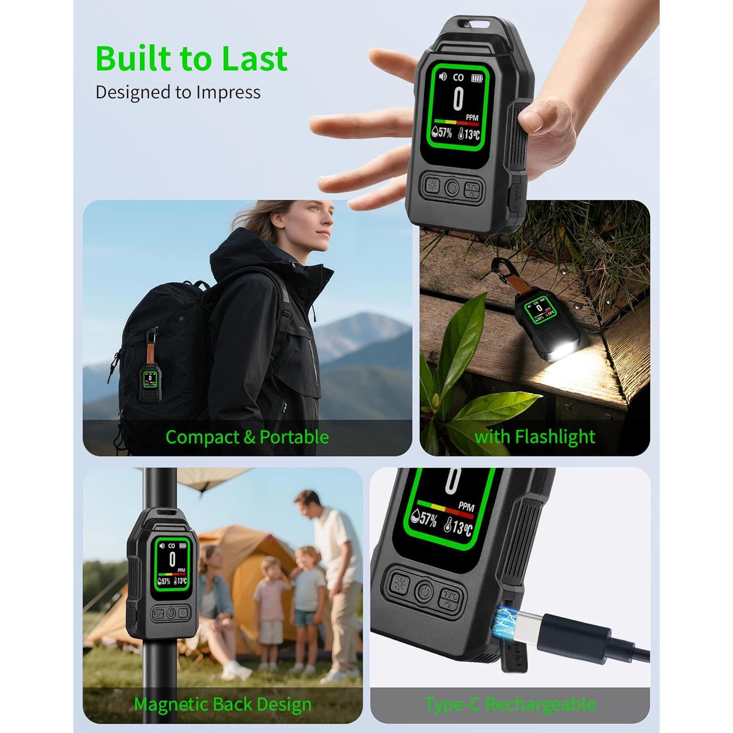 Detector de Monóxido de Carbono 3-en-1 Jleiiofe Portátil
