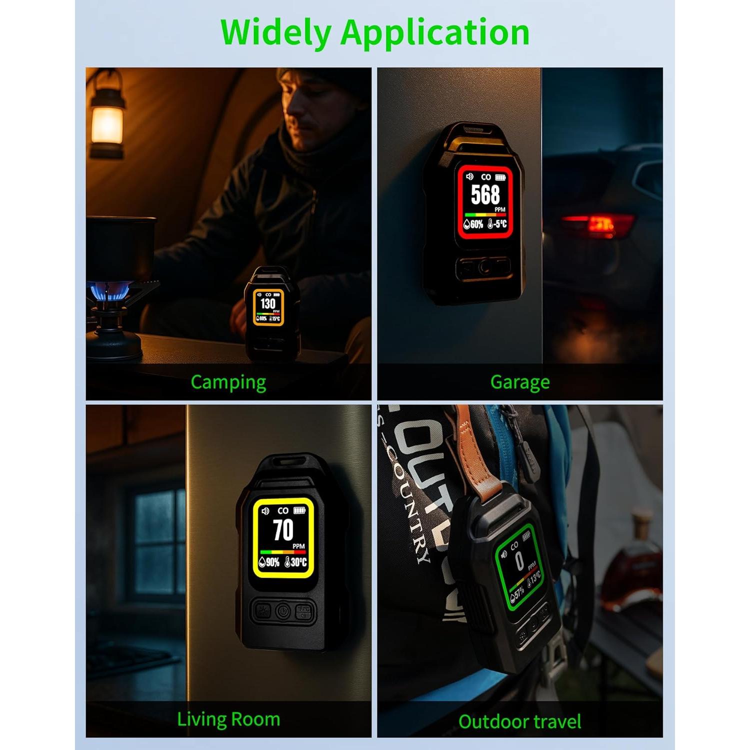 Detector de Monóxido de Carbono 3-en-1 Jleiiofe Portátil