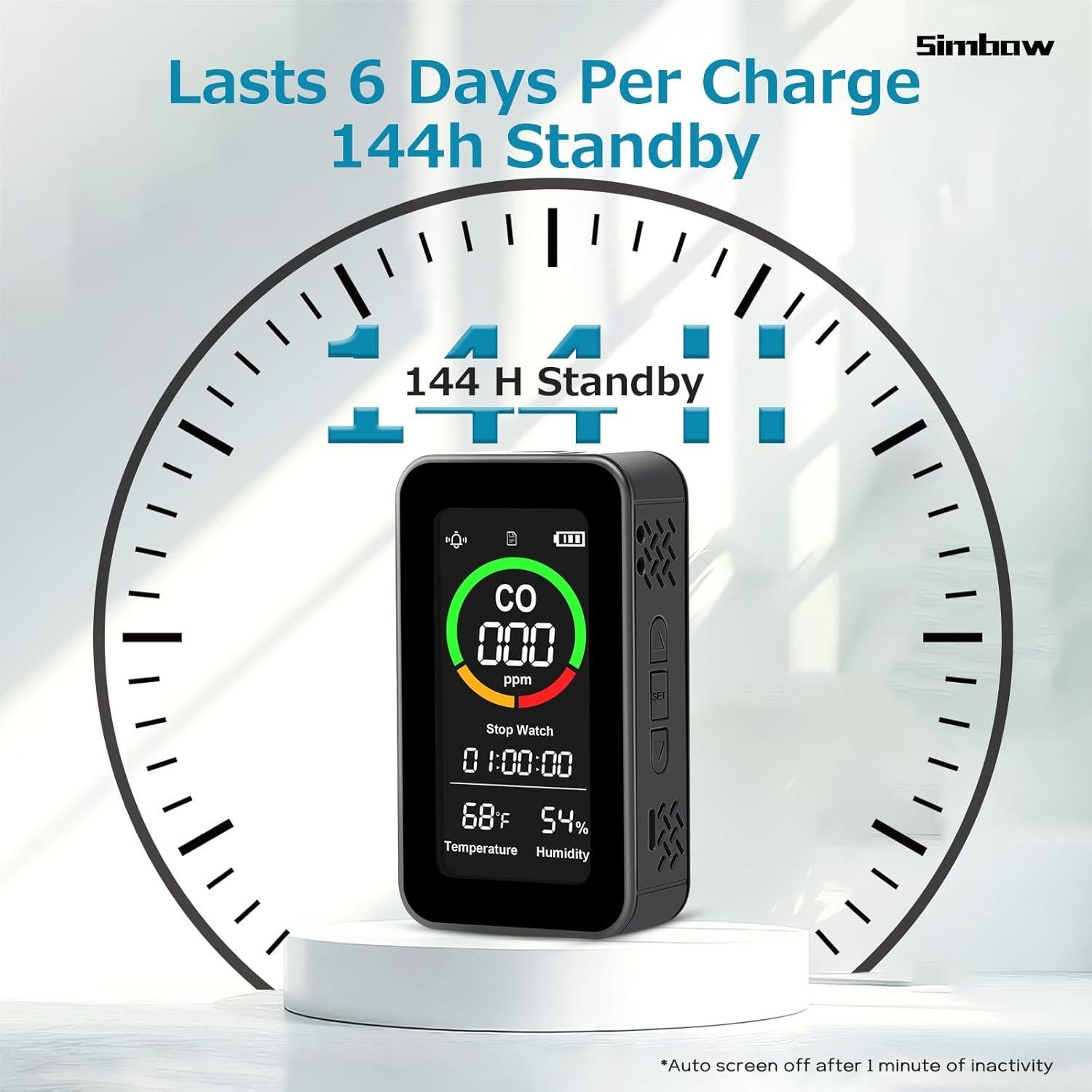 Detector de Monóxido de Carbono Simbow CF-9R 5-en-1 Recargable