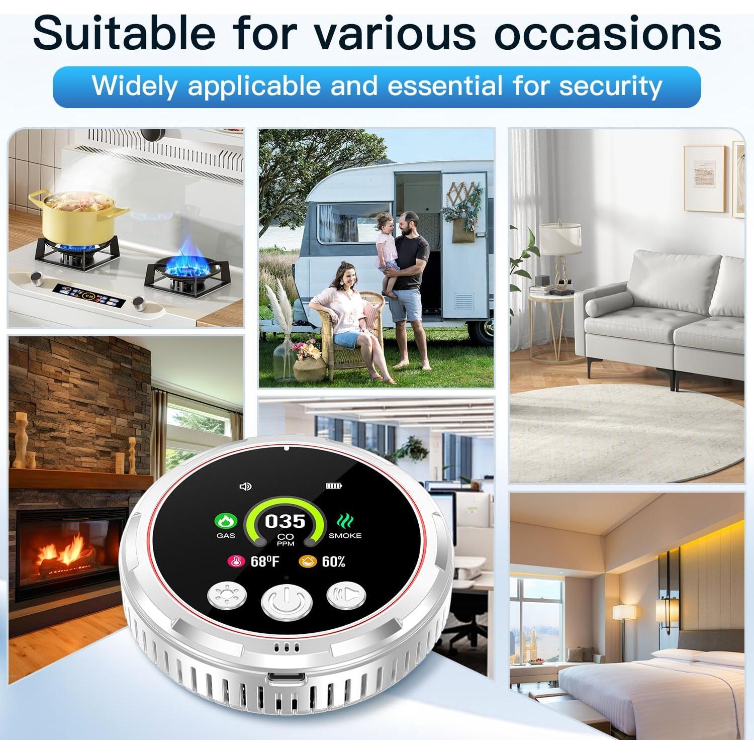 Detector 5-en-1 HAKINAKU CO, Humo y Gas Natural Blanco