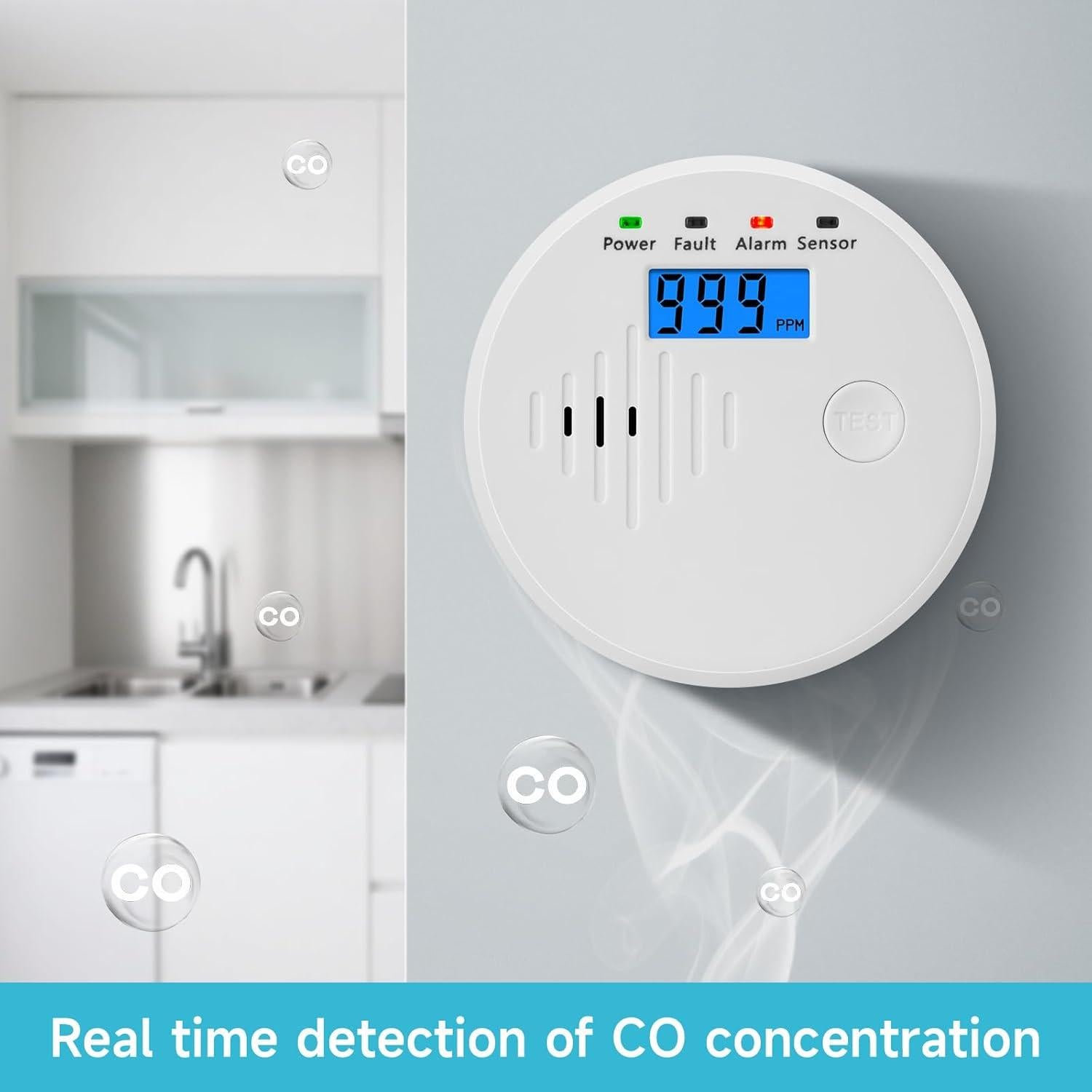 Detector de Monóxido de Carbono HuiDeonne XY-C618 con Pantalla LCD