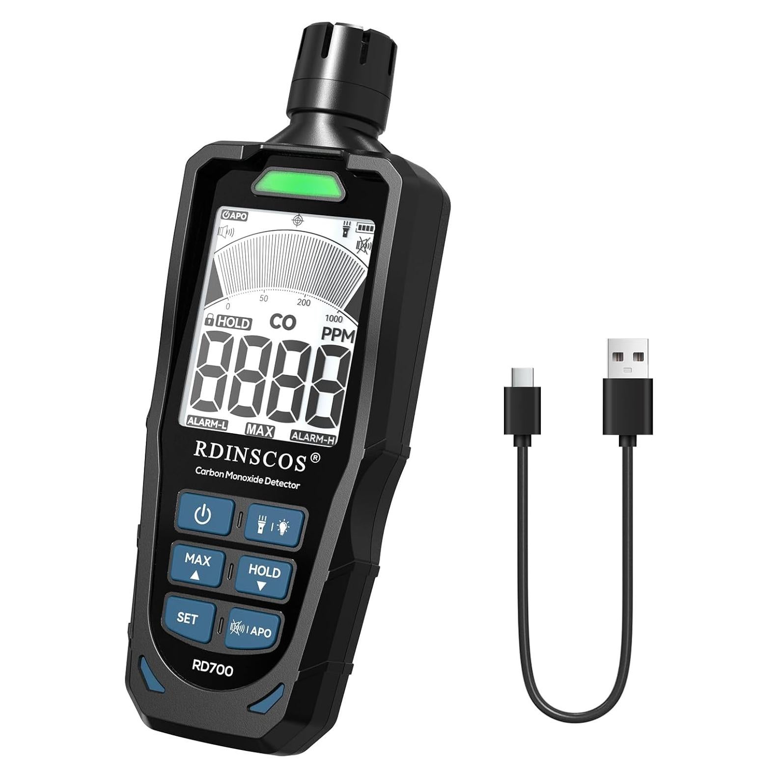 Detector de Monóxido de Carbono Portátil RDINSCOS - Medidor de CO Recargable