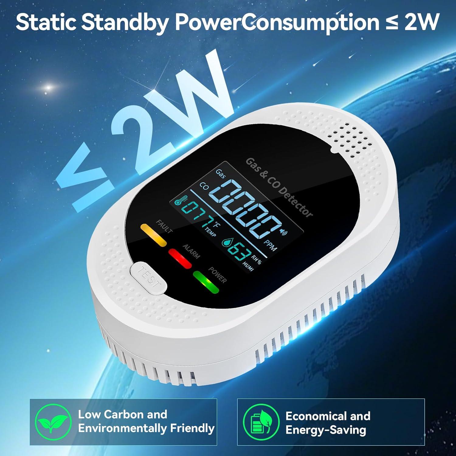 Plug in Carbon Monoxide Detector Combustible Gases Detectors,4-in-1 Co & Natural Gas Alarm Detectors with Temperature and Humidity Display,Clear LCD Screen Sound Light Dual Alarm for Home Travel RV