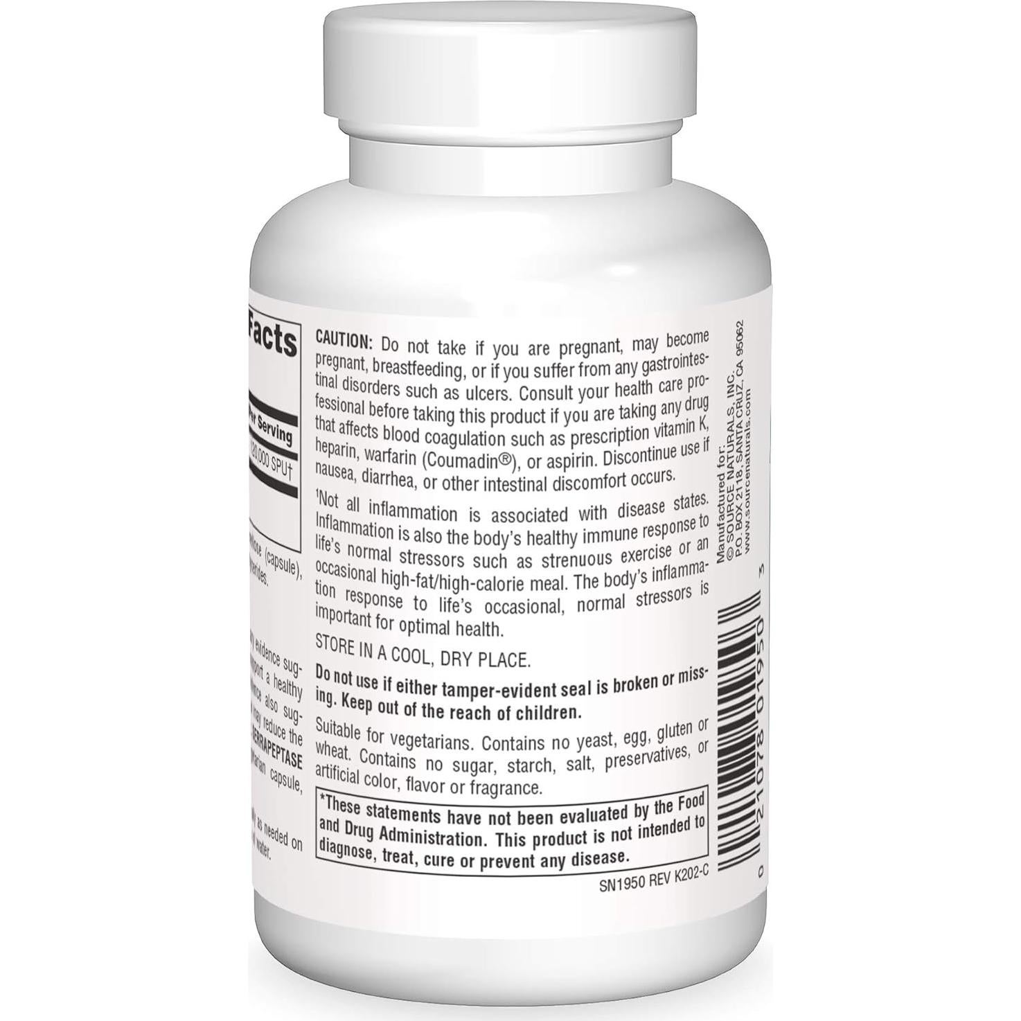 Serrapeptasa Source Naturals - 120 Cápsulas Vegetarianas