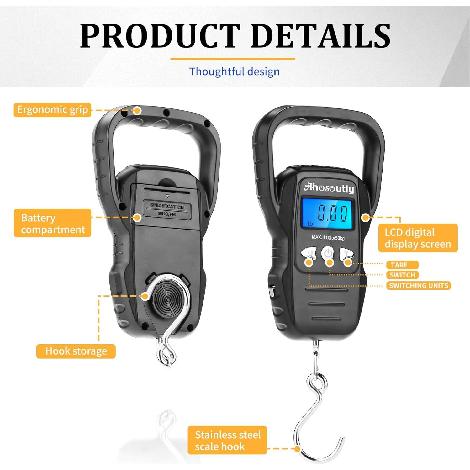 Escala Digital de Pescado AHOSOUTLY 50kg Pantalla LCD Grande