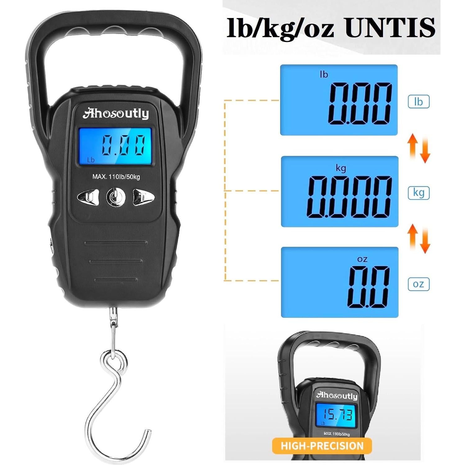 Escala Digital de Pescado AHOSOUTLY 50kg Pantalla LCD Grande