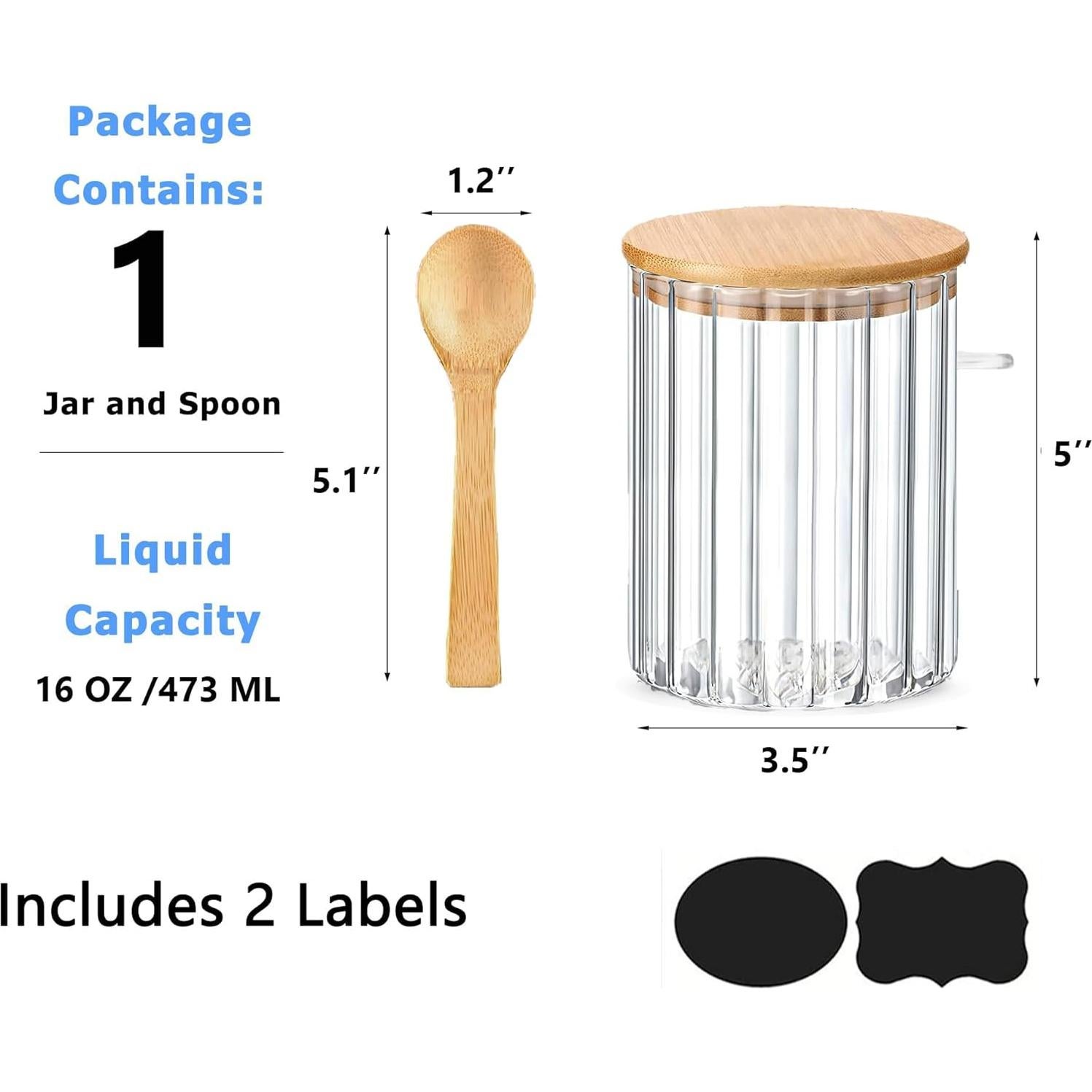 Tarro de Vidrio Hermético Steviieden 473 ml con Cucharas de Bambú