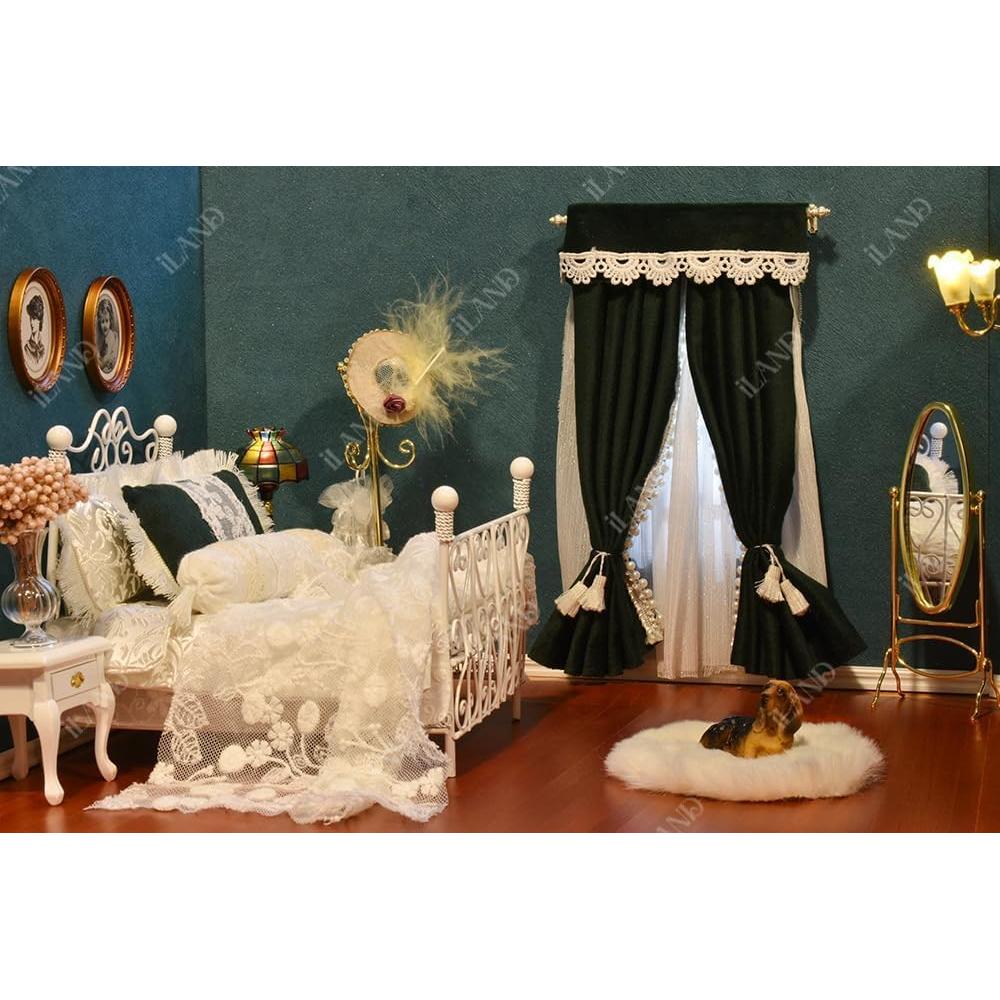 iLAND Victorian Dollhouse Furniture on 1:12 Scale, Dollhouse Bed Set 5pcs