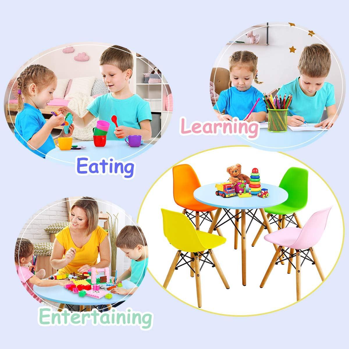 Costzon Kids Table and Chair Set, 5 PCS Mid-Century Modern Style Kids Desk Set w/Wood Legs, Iron Frame for Dining Drawing Playing & Strong Bearing Capacity, Toddler Table and Chairs (Colorful)