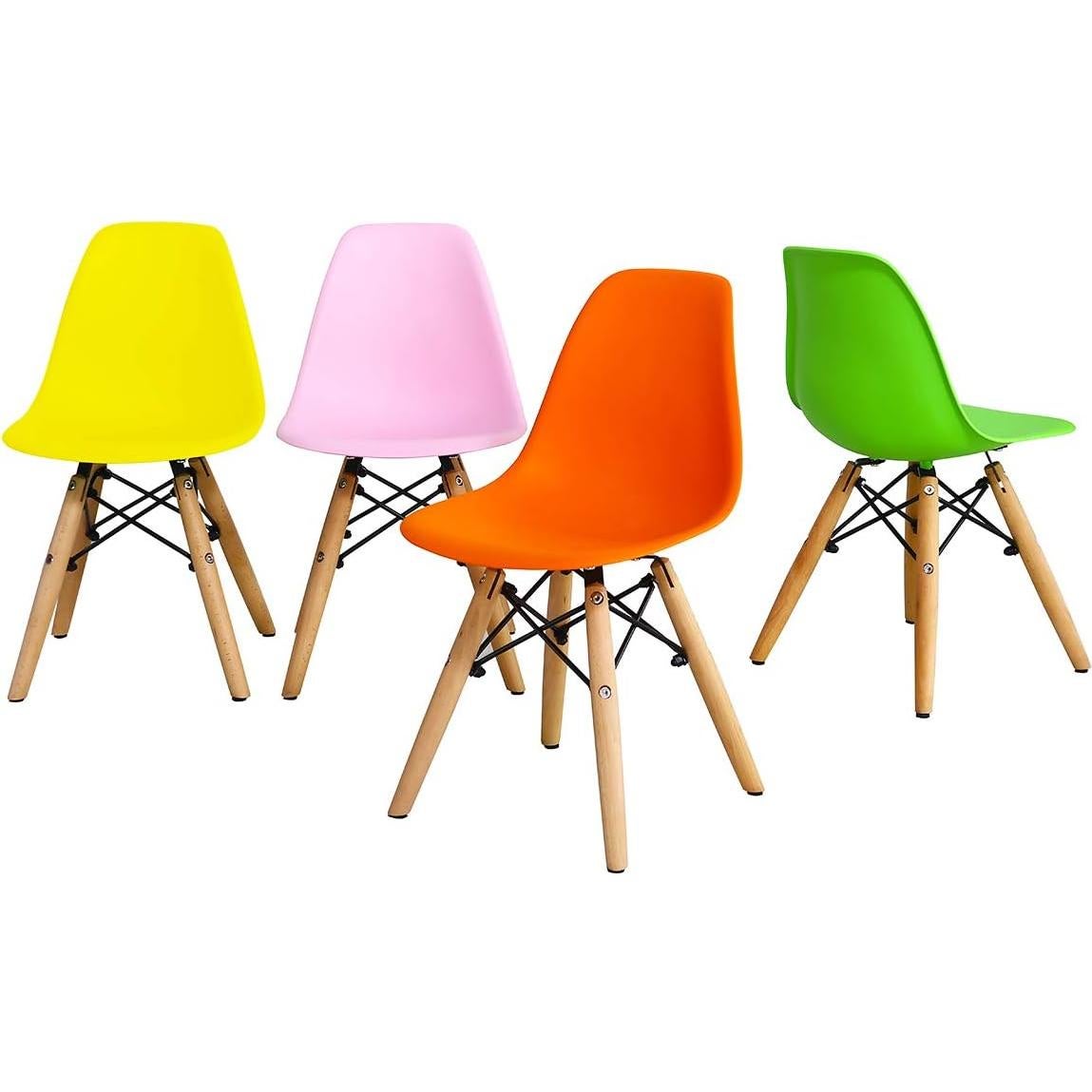 Costzon Kids Table and Chair Set, 5 PCS Mid-Century Modern Style Kids Desk Set w/Wood Legs, Iron Frame for Dining Drawing Playing & Strong Bearing Capacity, Toddler Table and Chairs (Colorful)