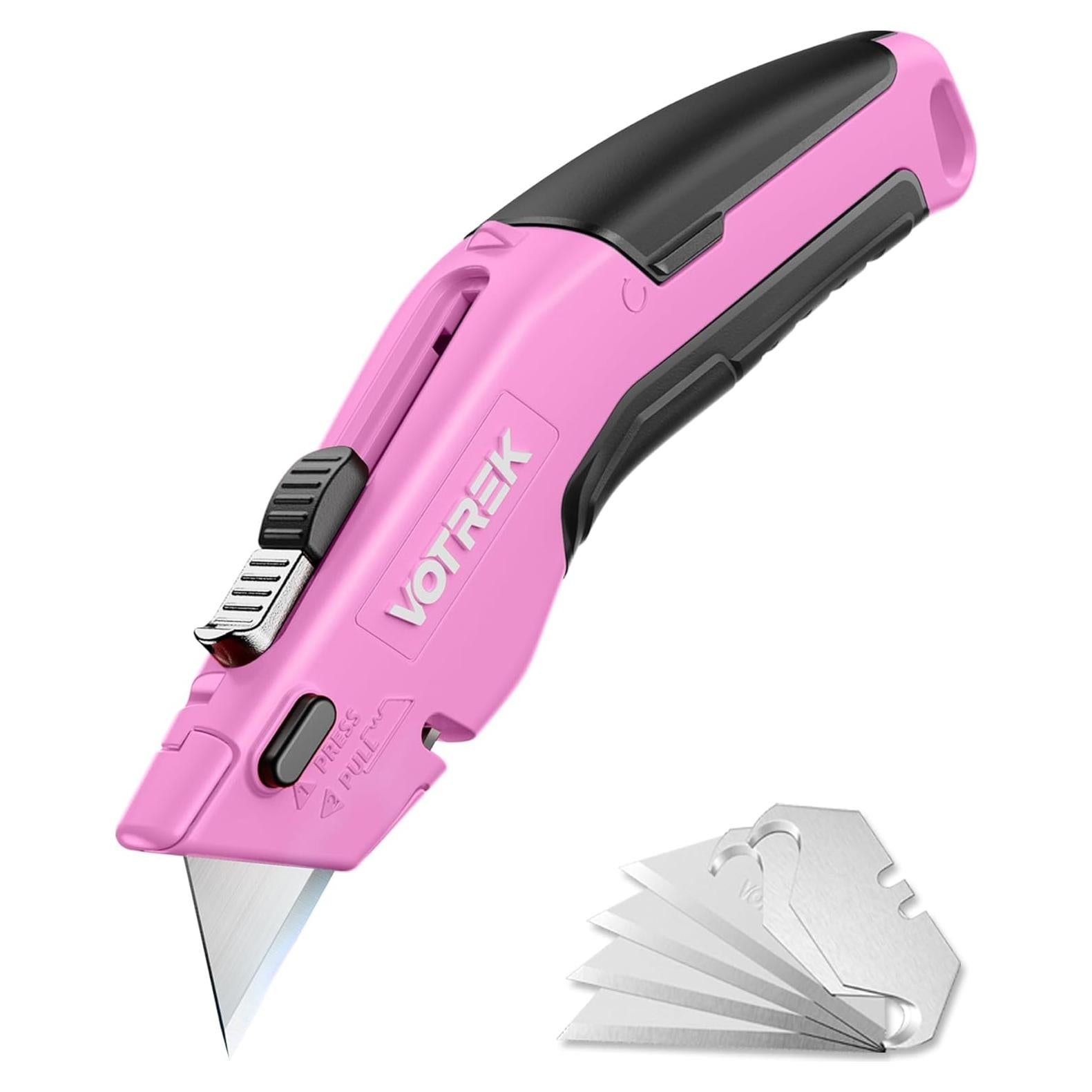 Cortador de Cajas VOTREK 2-en-1 Retráctil Rosa y Negro