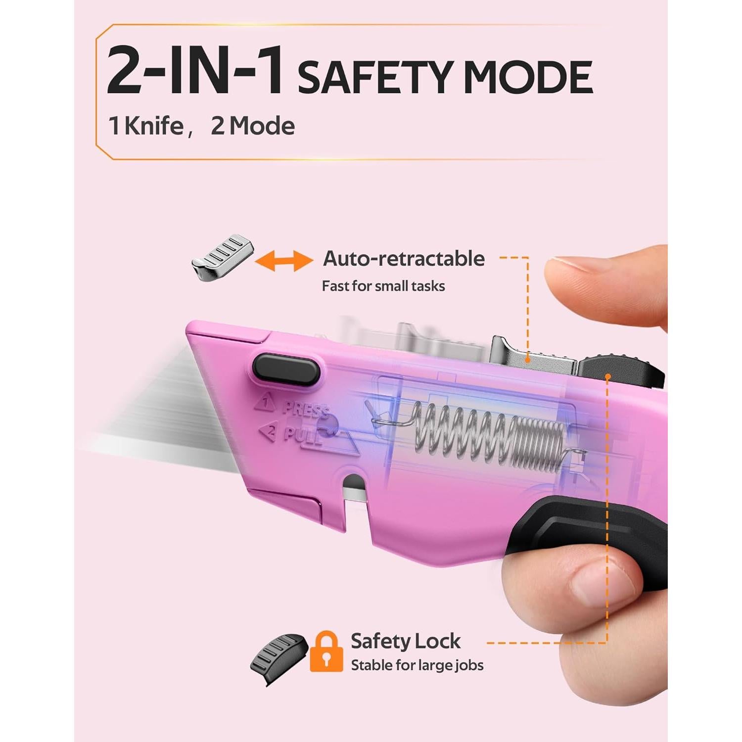 Cortador de Cajas VOTREK 2-en-1 Retráctil Rosa y Negro