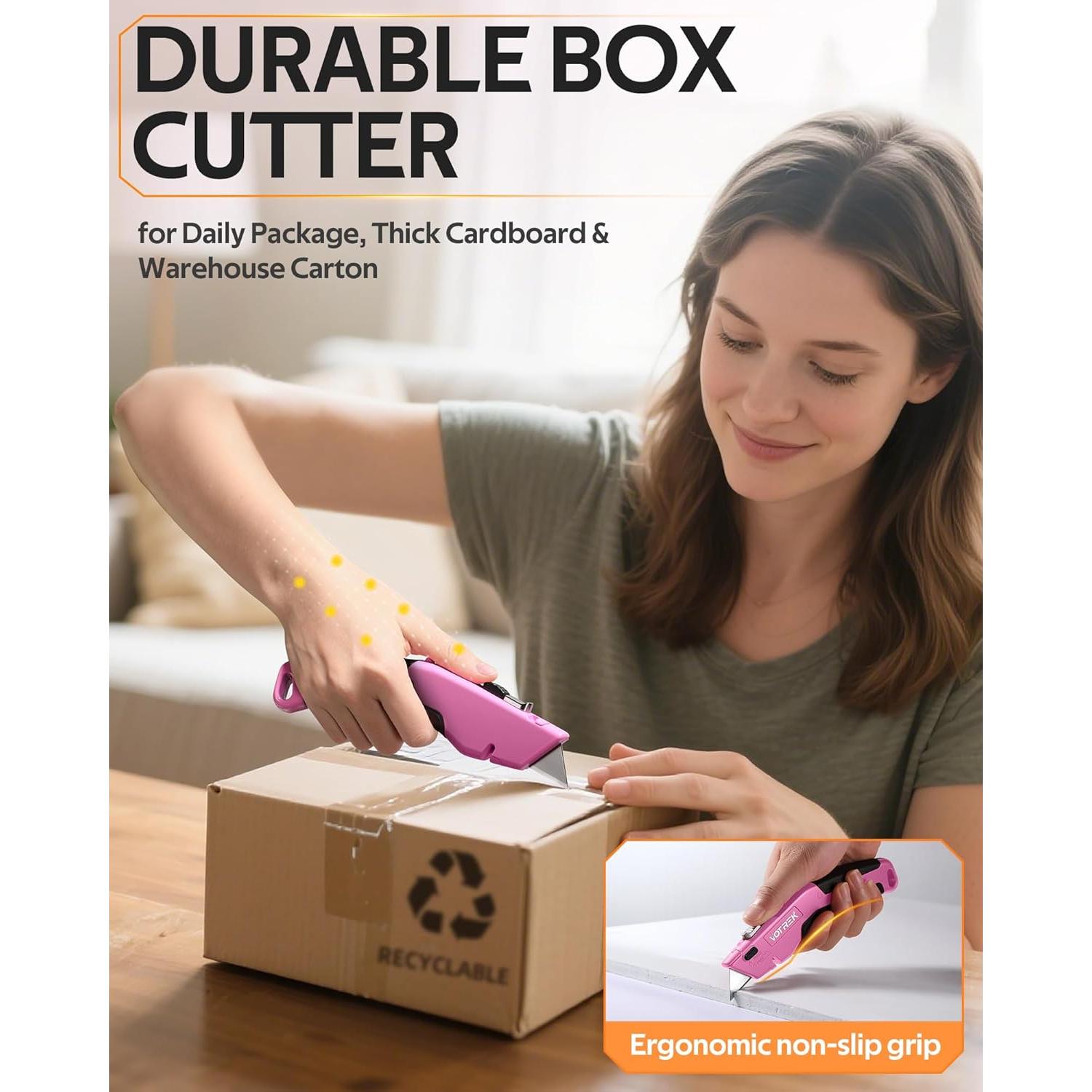 Cortador de Cajas VOTREK 2-en-1 Retráctil Rosa y Negro
