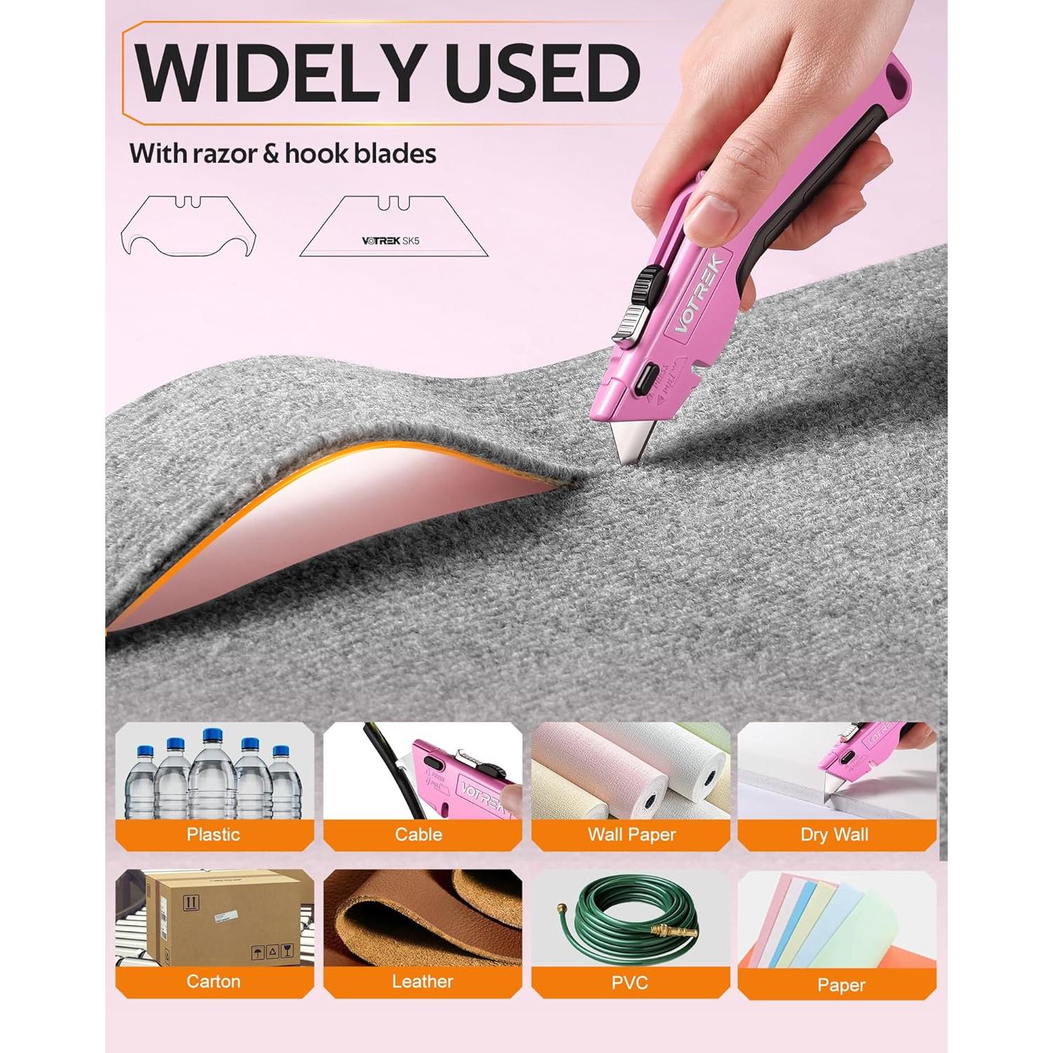 Cortador de Cajas VOTREK 2-en-1 Retráctil Rosa y Negro