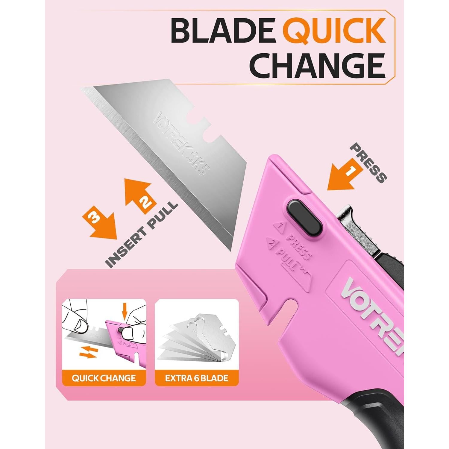 Cortador de Cajas VOTREK 2-en-1 Retráctil Rosa y Negro