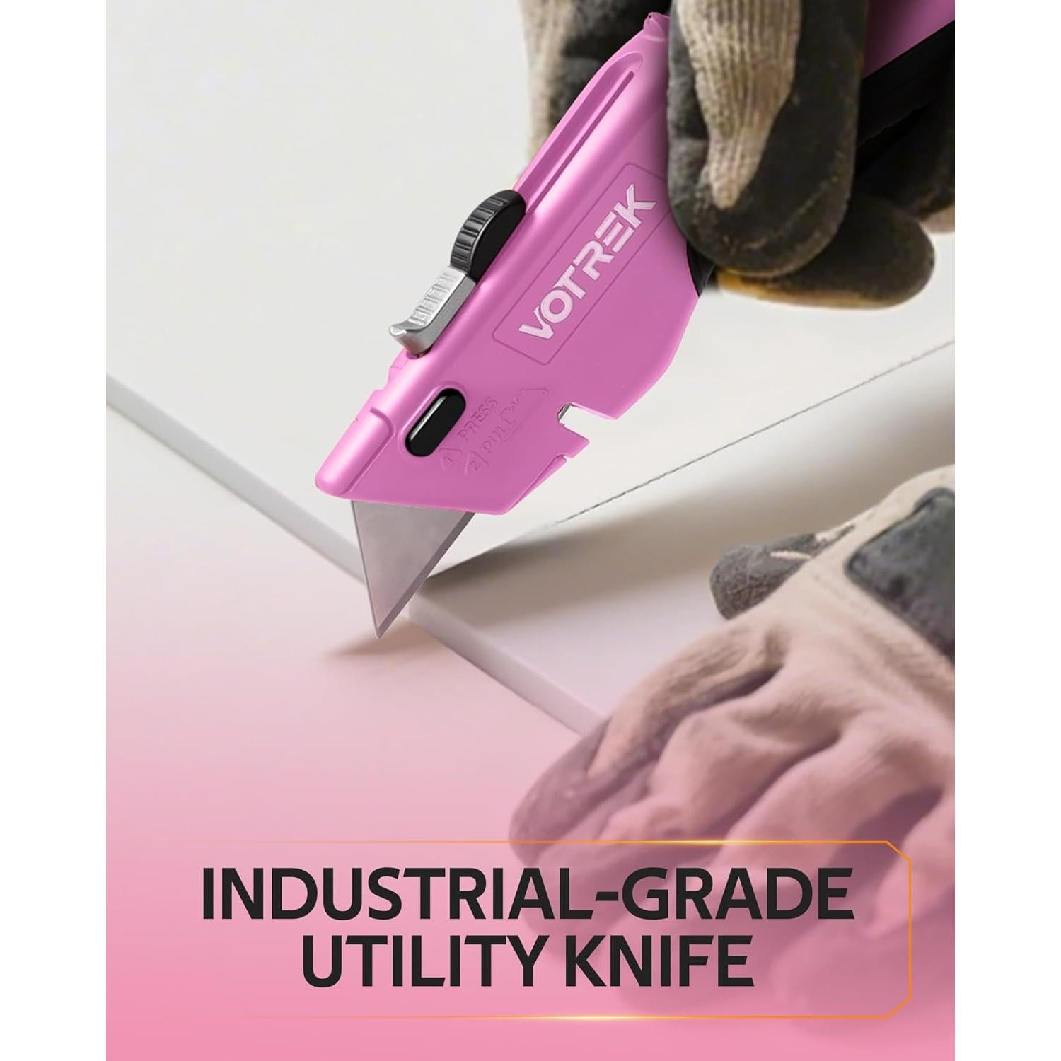 Cortador de Cajas VOTREK 2-en-1 Retráctil Rosa y Negro