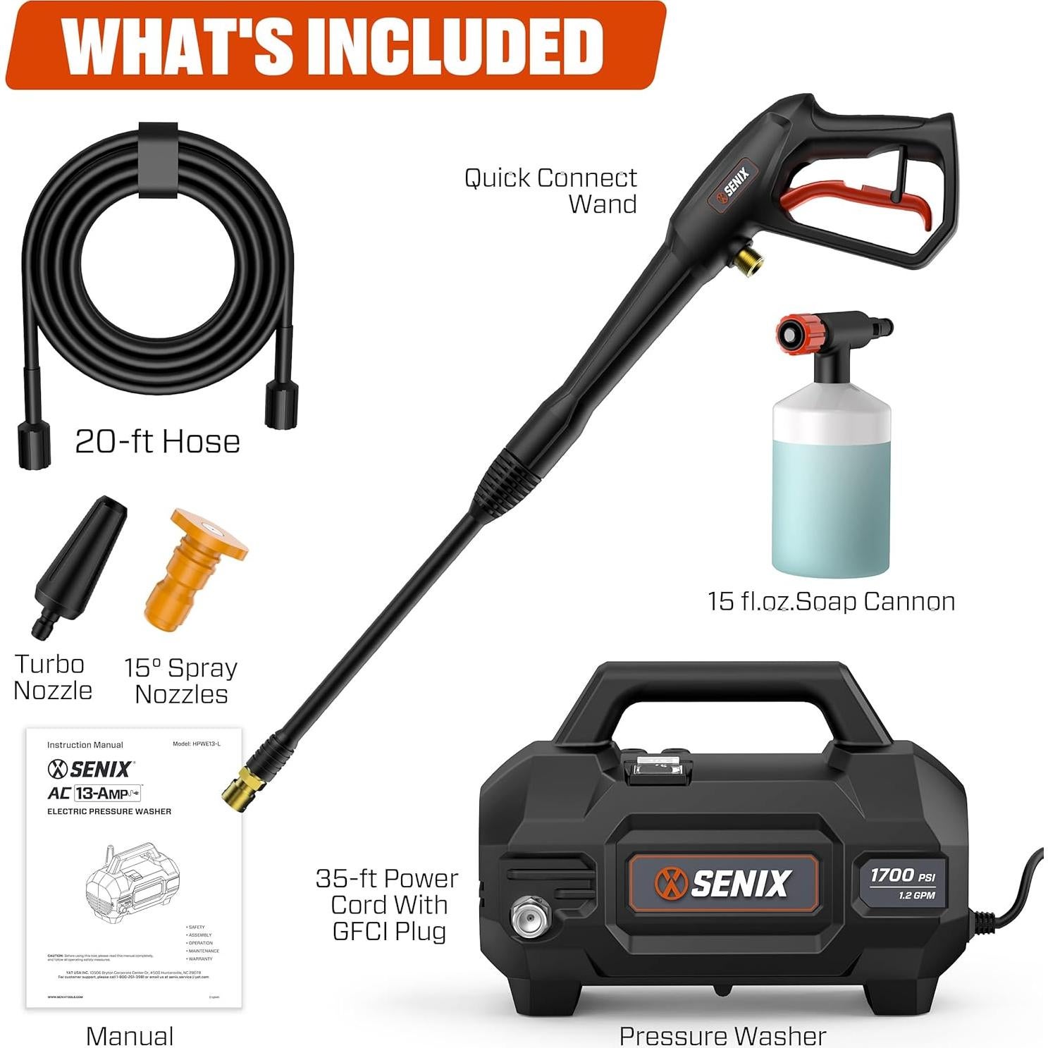 Lavadora a Presión Eléctrica SENIX 1700 PSI 1.2 GPM Compacta