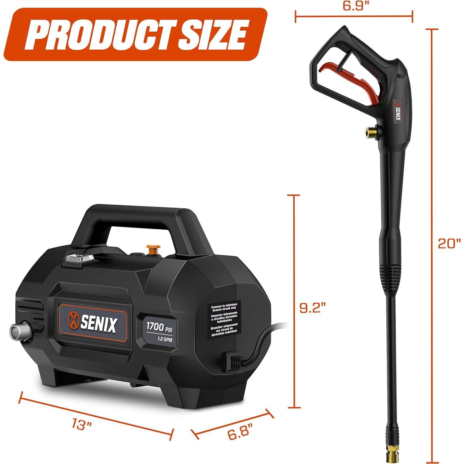 Lavadora a Presión Eléctrica SENIX 1700 PSI 1.2 GPM Compacta