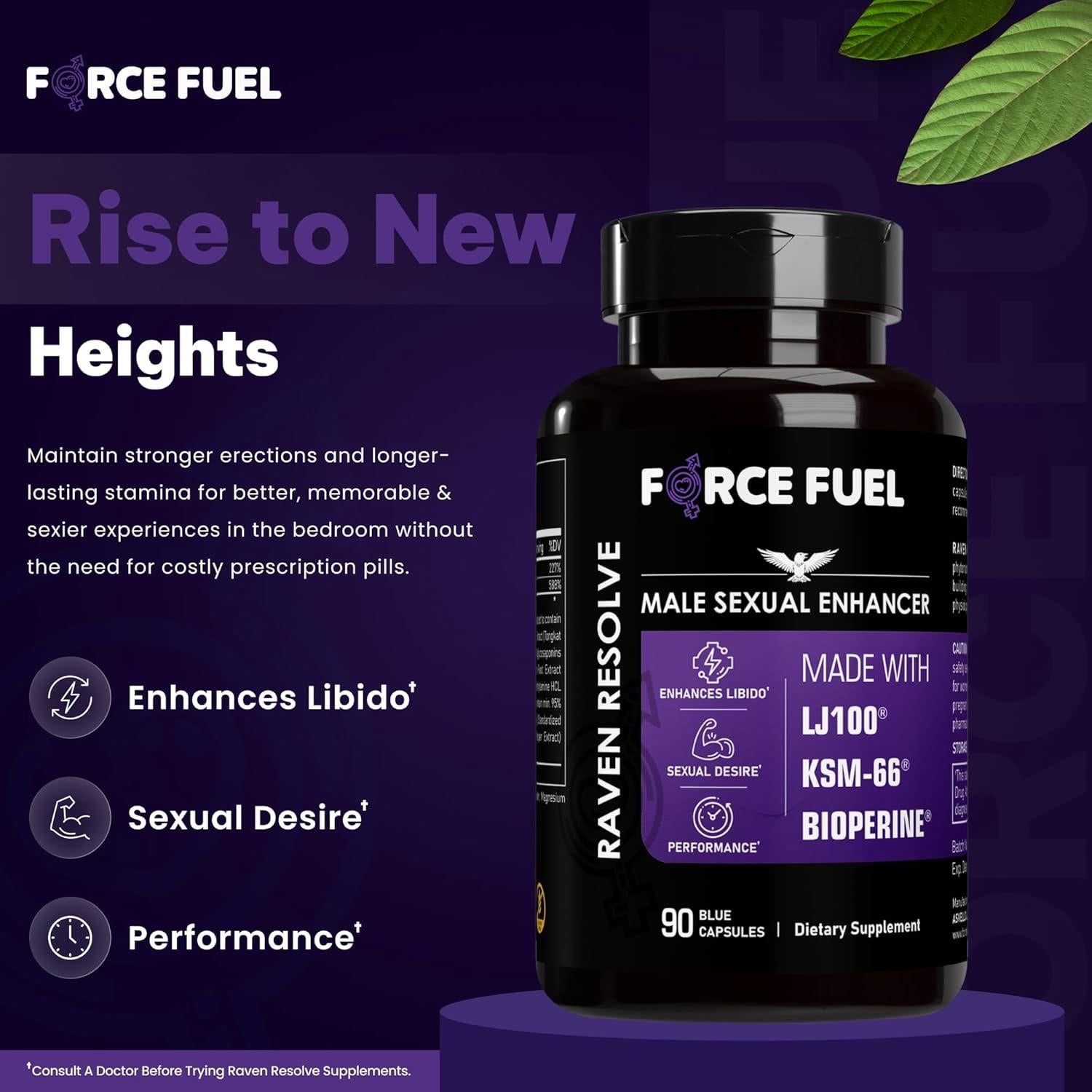 Píldoras Sexuales Masculinas Raven Resolve - 30 Dosis - Mejora Erección y Libido
