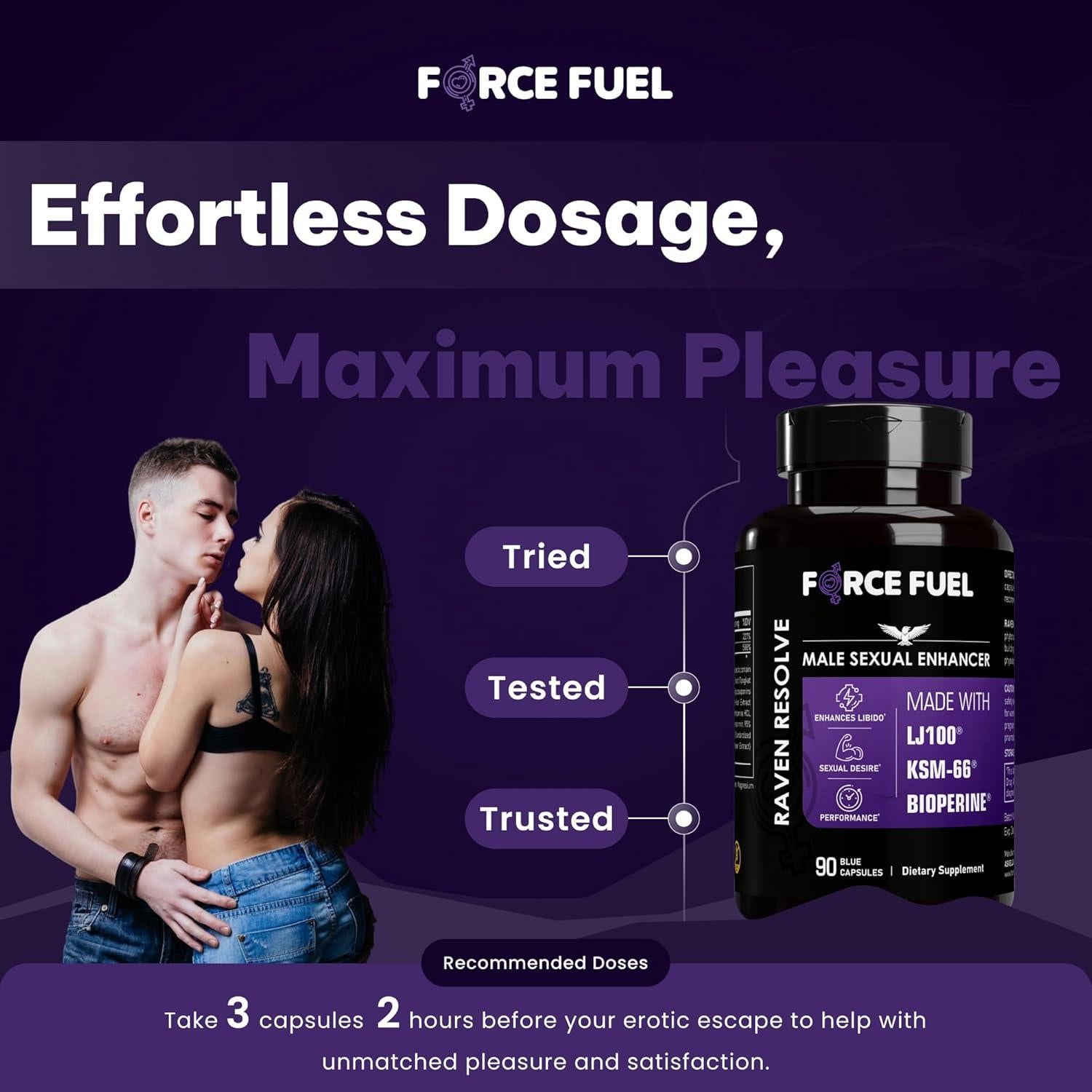 Píldoras Sexuales Masculinas Raven Resolve - 30 Dosis - Mejora Erección y Libido