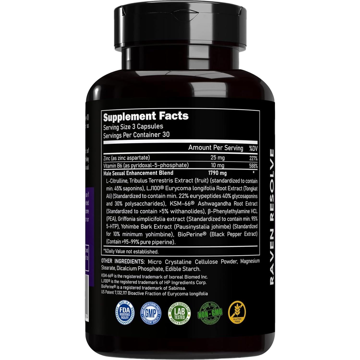 Píldoras Sexuales Masculinas Raven Resolve - 30 Dosis - Mejora Erección y Libido