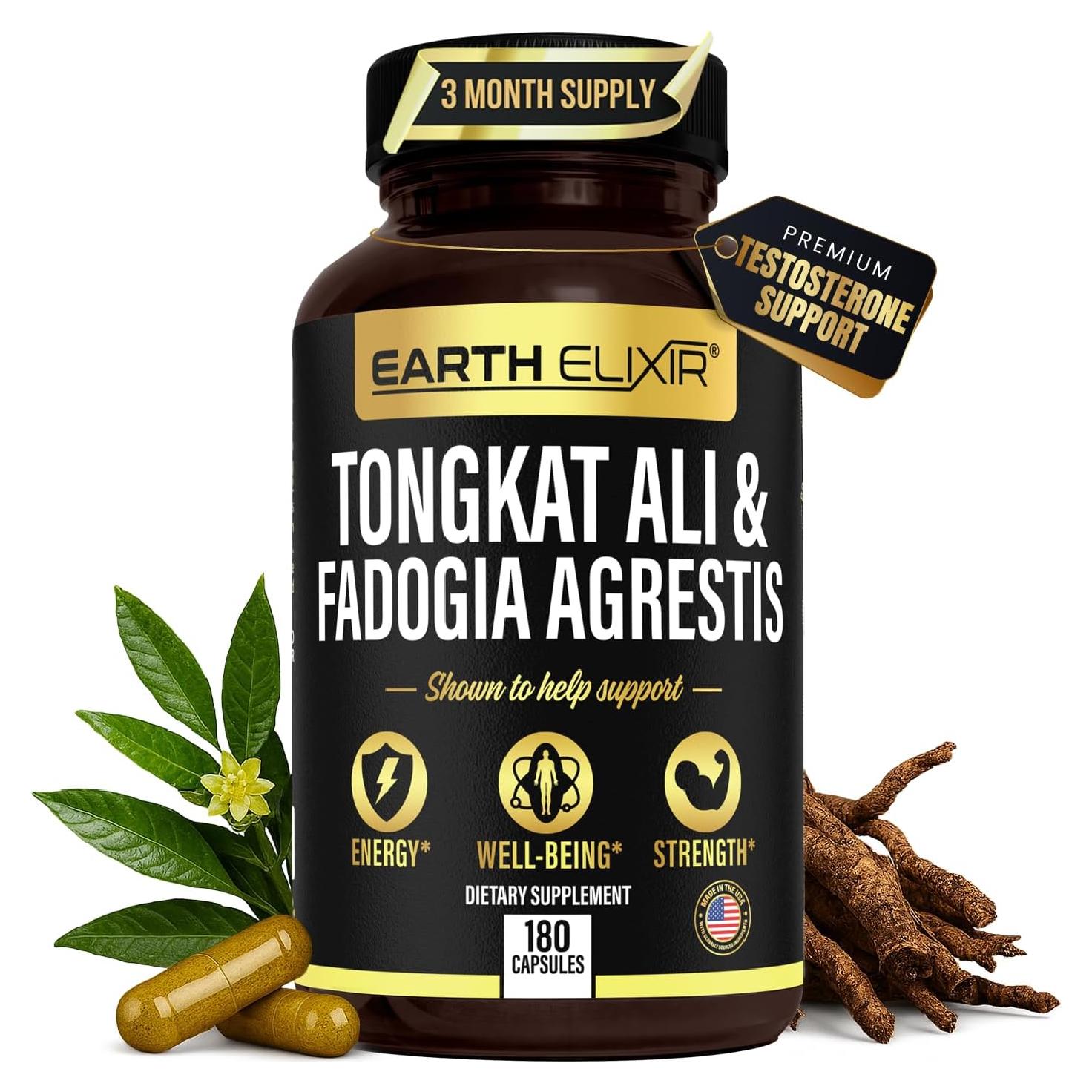 Suplemento Natural de Testosterona Earth Elixir 600mg Fadogia 500mg Tongkat Ali