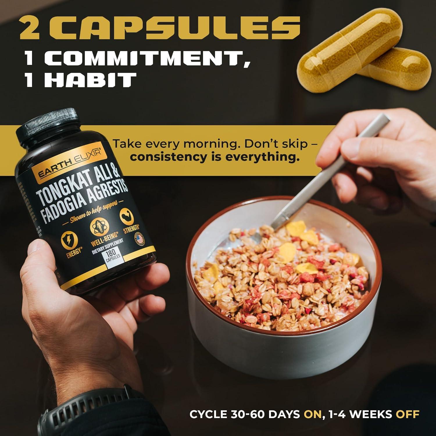 Suplemento Natural de Testosterona Earth Elixir 600mg Fadogia 500mg Tongkat Ali