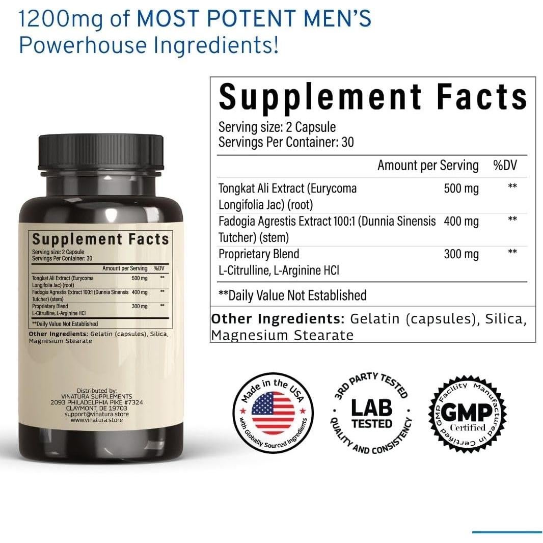 Suplemento Tongkat Ali y Fadogia Agrestis 1200mg - Vinatura