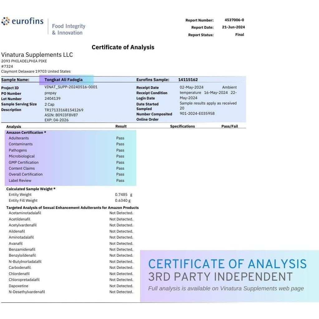 Suplemento Tongkat Ali y Fadogia Agrestis 1200mg - Vinatura