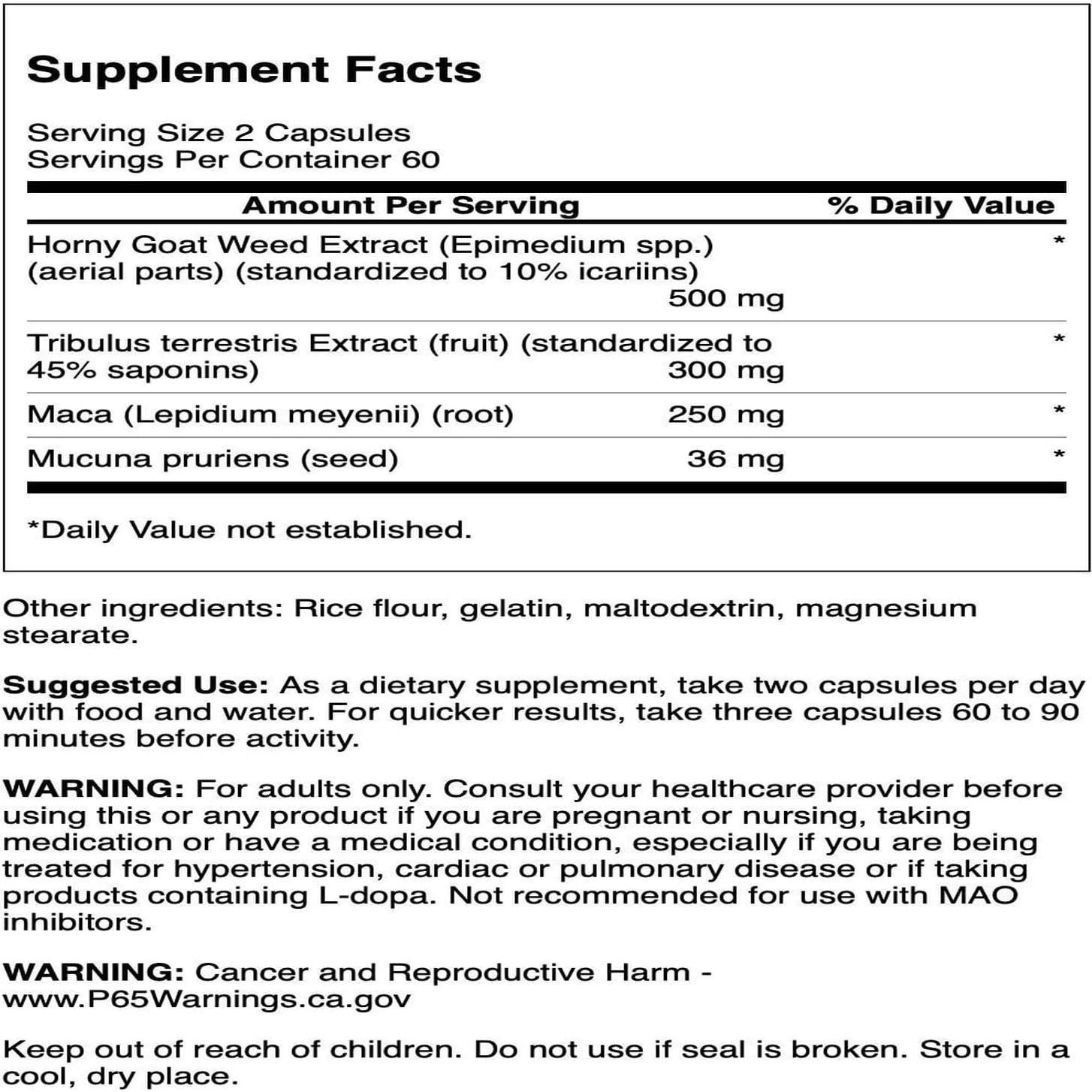 Cápsulas de Hierba de Cabra Horny Swanson 120 Unidades