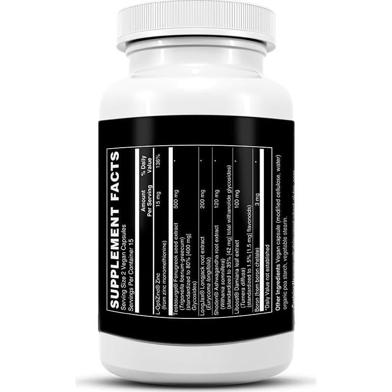 Suplemento de Testosterona Vital Rise - 30 Cápsulas Veganas