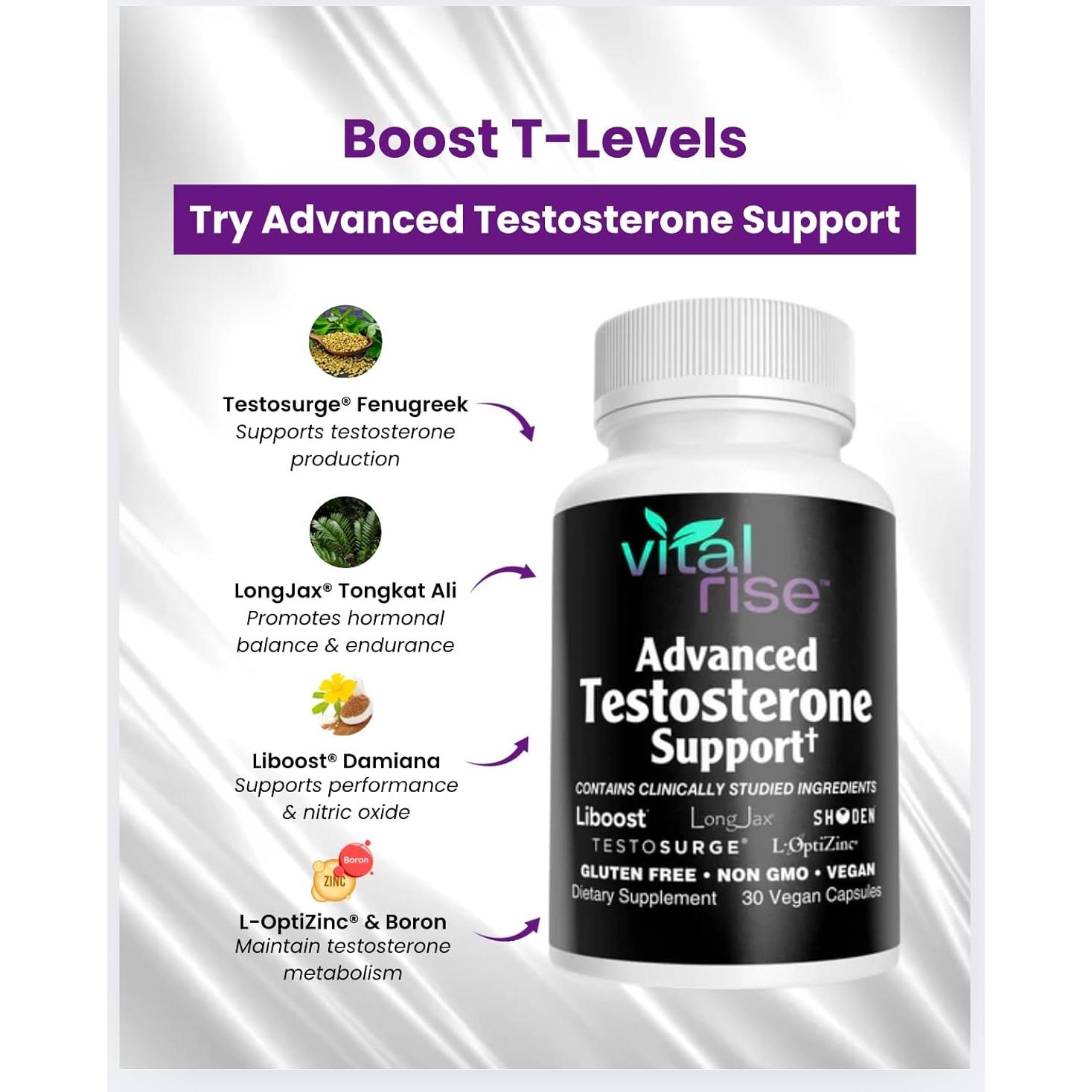 Suplemento de Testosterona Vital Rise - 30 Cápsulas Veganas