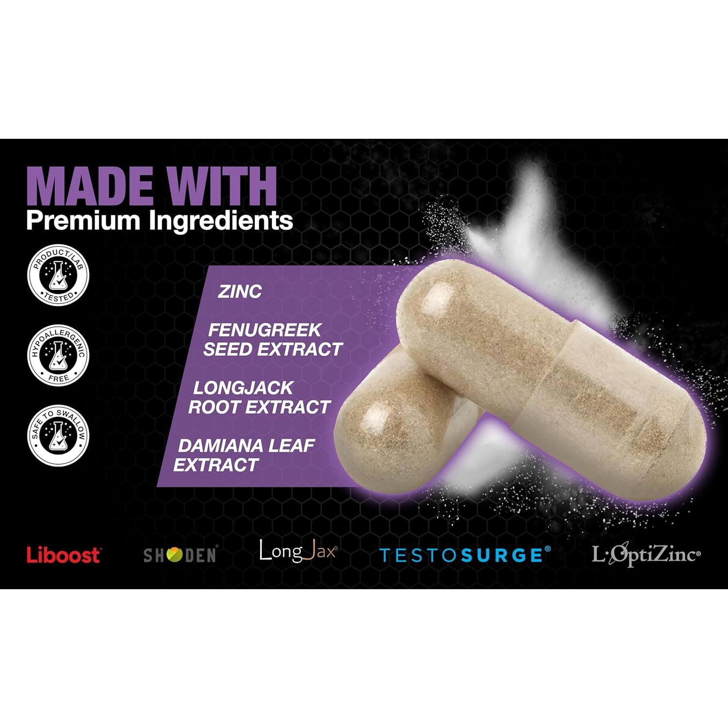 Suplemento de Testosterona Vital Rise - 30 Cápsulas Veganas