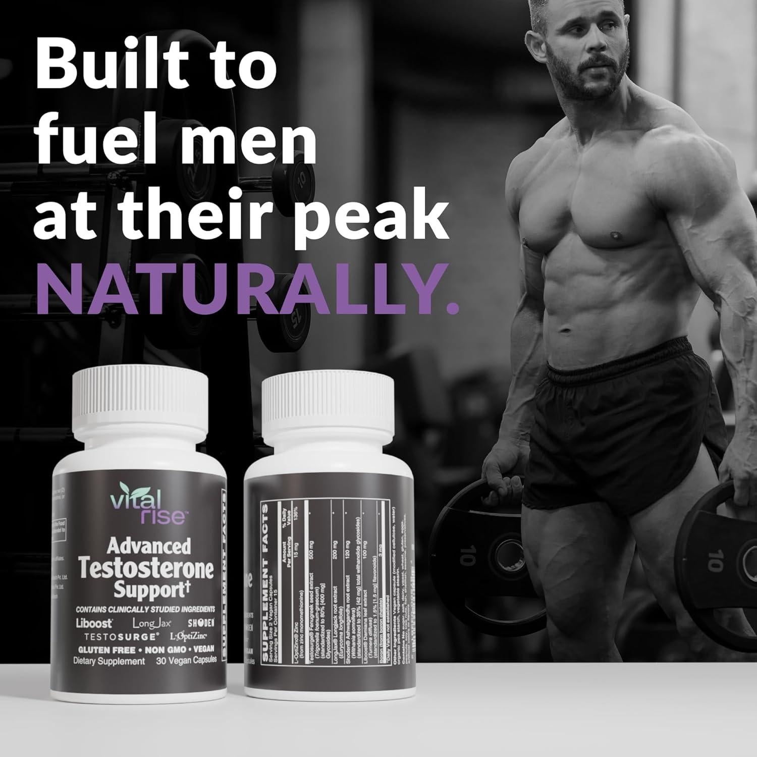 Suplemento de Testosterona Vital Rise - 30 Cápsulas Veganas