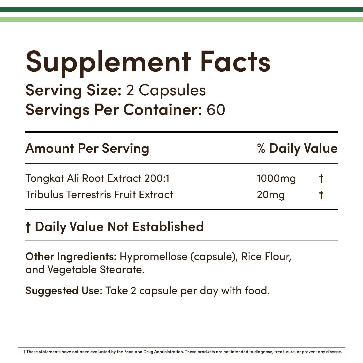 Tongkat Ali 1000mg Double Wood - Salud Masculina 60 Cápsulas