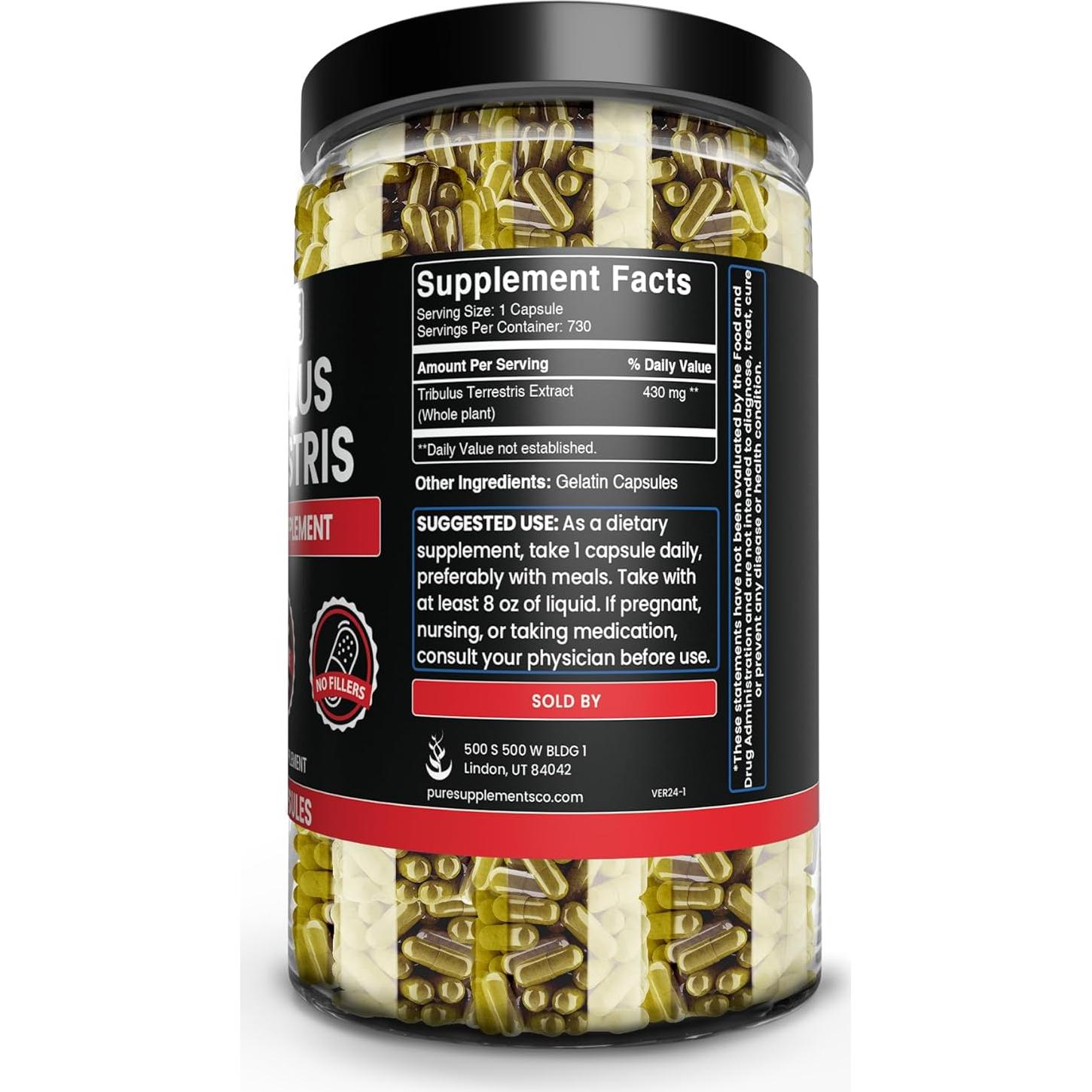 Cápsulas de Tribulus Terrestris Puras 730 Unidades - Ingredientes Orgánicos